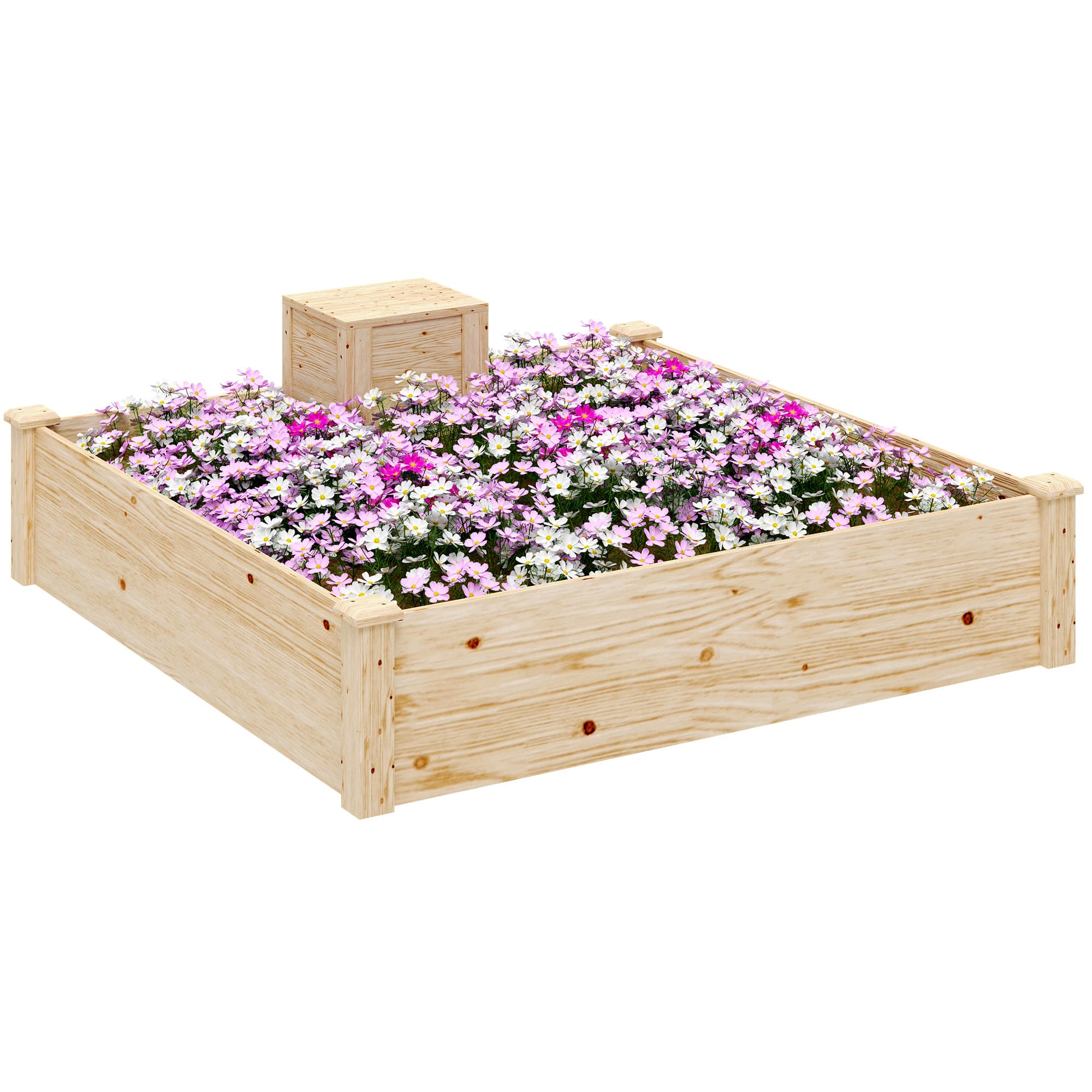 Outsunny Jardinière en bois carré potager extérieur bois avec bac à compost design à fond ouvert 123 x 123 x 25,5 cm bois naturel