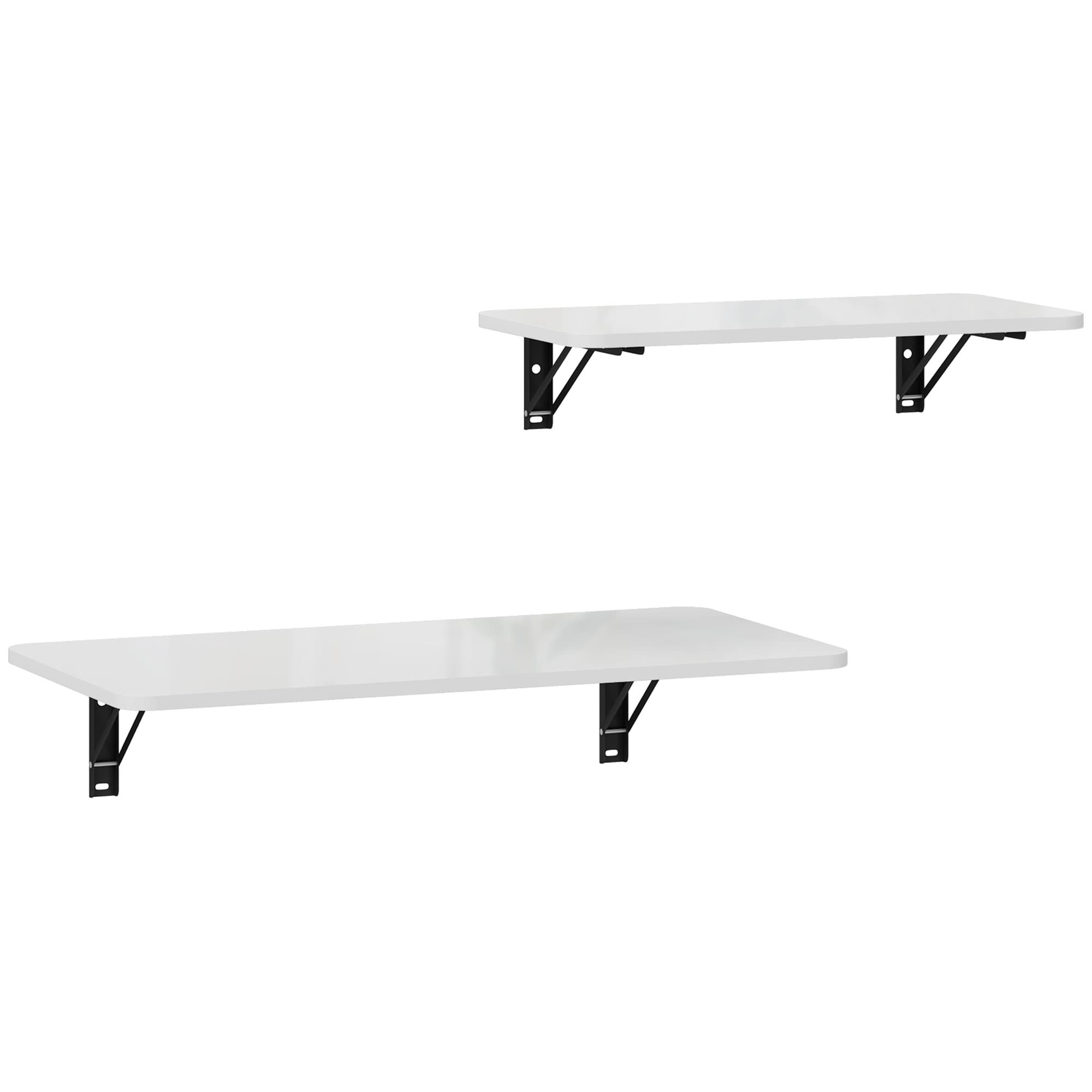 HOMCOM Lot de 2 tables pliantes murales, table murale rabattable en bois, pour cuisine, salle à manger, bureau, blanc brillant
