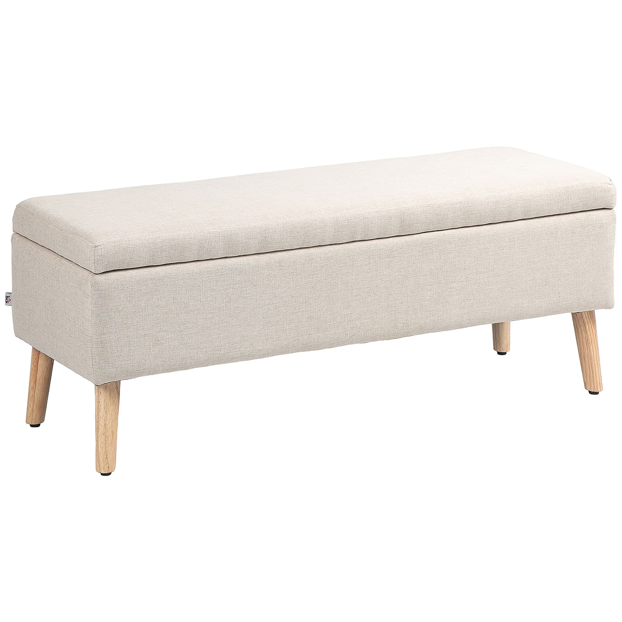 HOMCOM Banc coffre rangement rembourré aspect lin pour chambre à coucher, entrée, salon, charge 120 Kg, 110 x 39 x 45 cm, beige