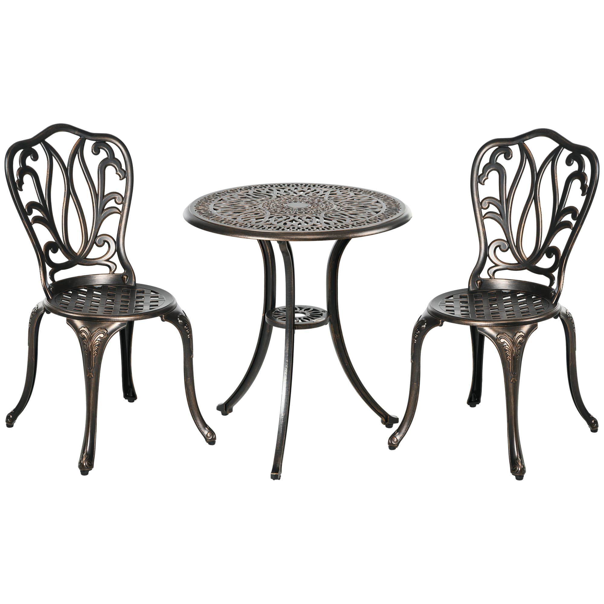 Outsunny Ensemble Salon de Jardin 2 Places 2 chaises + Table Ronde style charme rétro en fonte d'aluminium, bronze