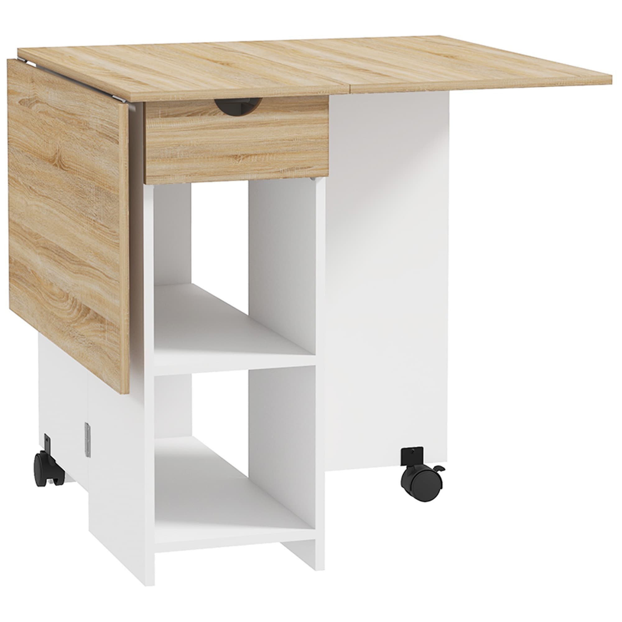 HOMCOM Table à manger pliante table de cuisine extensible pour 2 à 4 personnes 2 abattants 120 x 72 x 75 cm chêne
