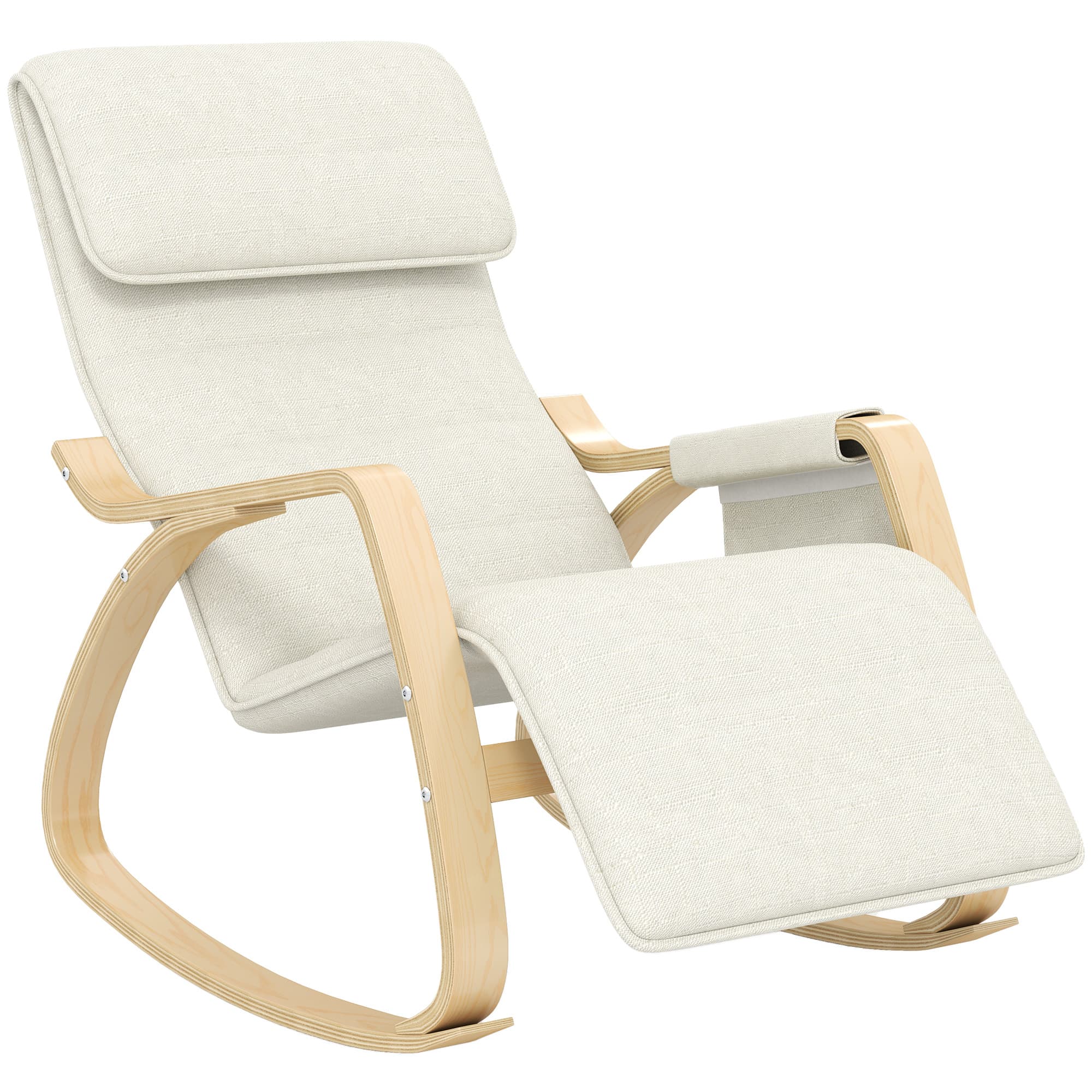 HOMCOM Fauteuil relax à bascule fauteuil allaitement avec repose-pieds réglable, poche latérale et appui-tête, blanc crème