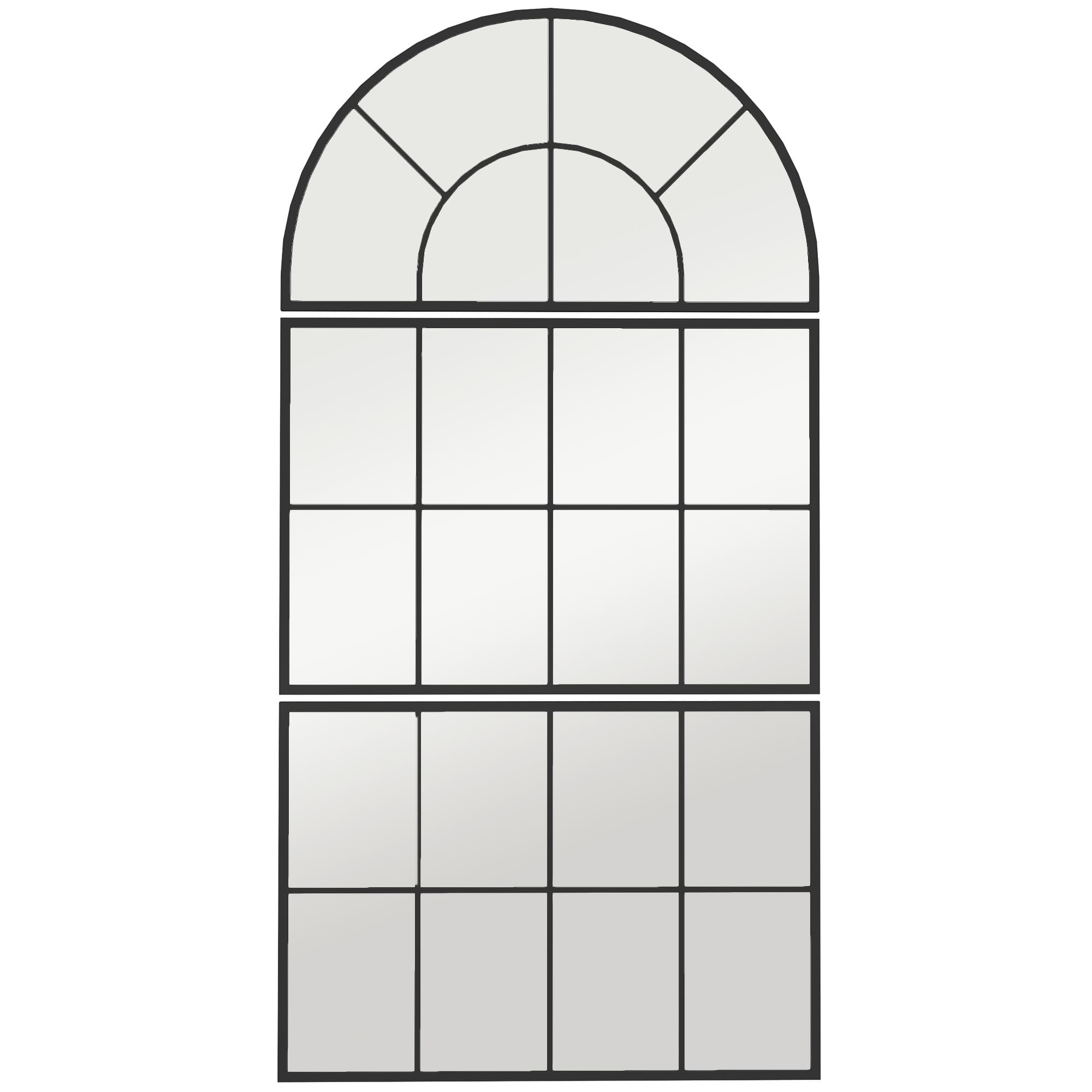 HOMCOM Miroir mural arqué miroir mural en forme de fenêtre ensemble de 3 pièces cadre en métal 76 x 43 cm noir