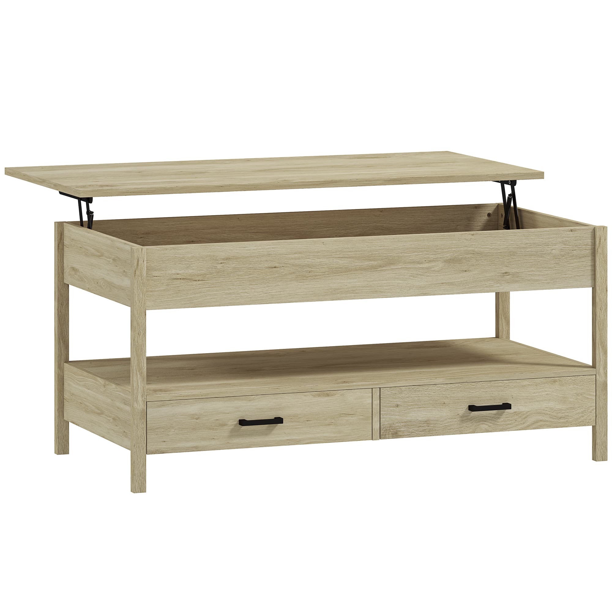 HOMCOM Table basse relevable, table basse avec tiroirs et compartiment caché pour salon, bureau à domicile, chêne