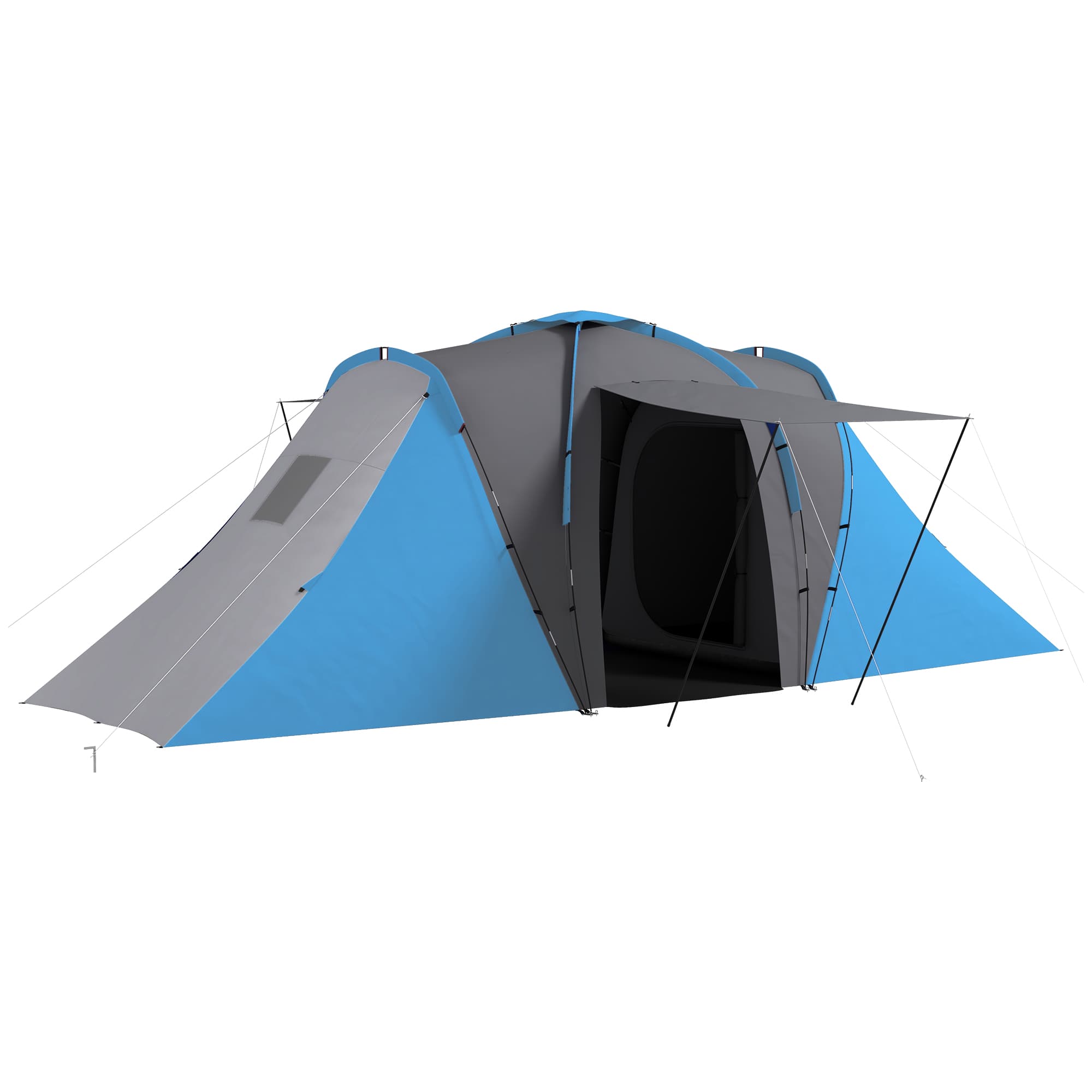 Outsunny Tente de camping familiale 4-6 pers. étanche légère facile à monter 2 grandes portes dim. 5,55 x 2,25 x 1,9 m gris foncé et bleu