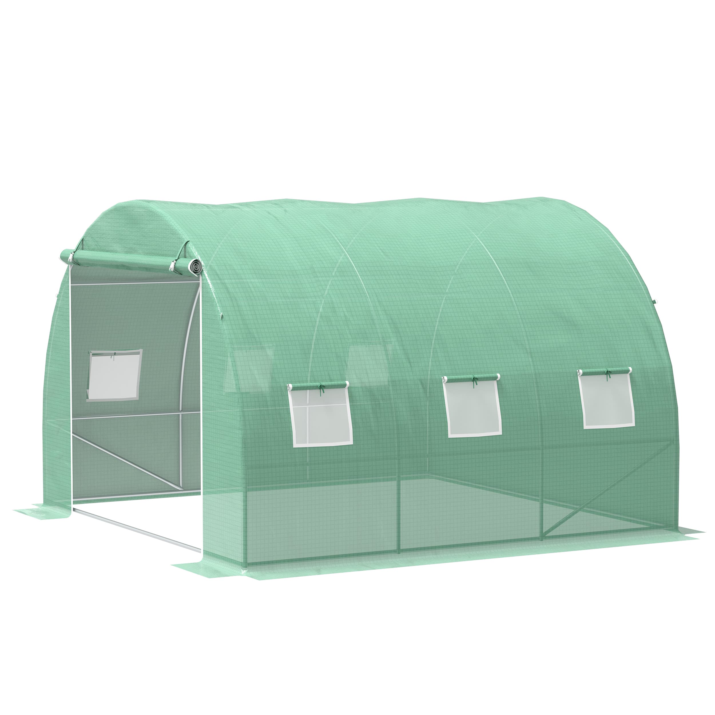 Outsunny Serre de jardin 9 m2 serre tunnel de jardin 3 x 3 x 2 m avec porte enroulable et 6 fenêtres en maille en acier PE vert