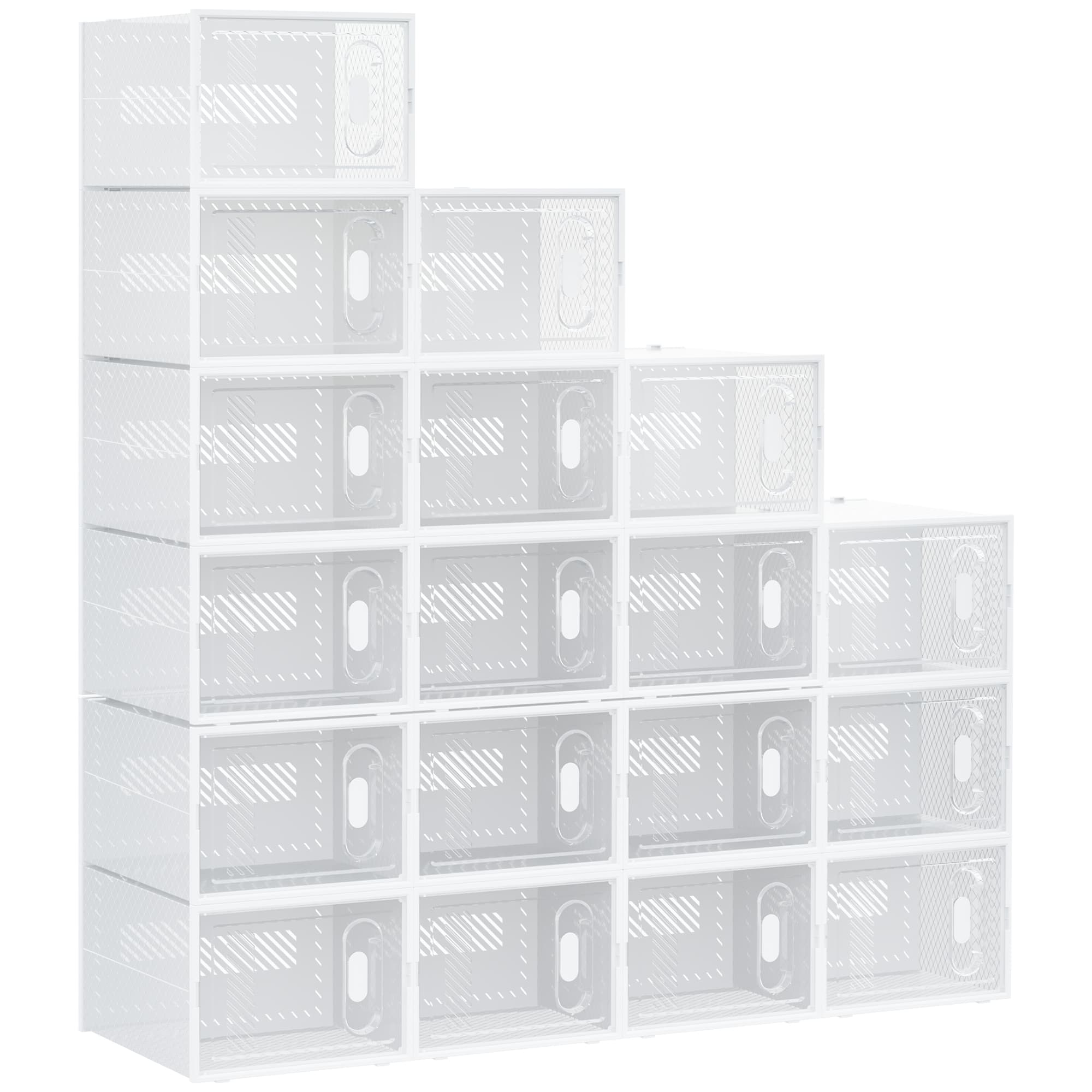 HOMCOM Meuble de rangement modulable, 18 cubes, meuble à chaussures empilables, vêtements, livres, jouets, blanc et transparent