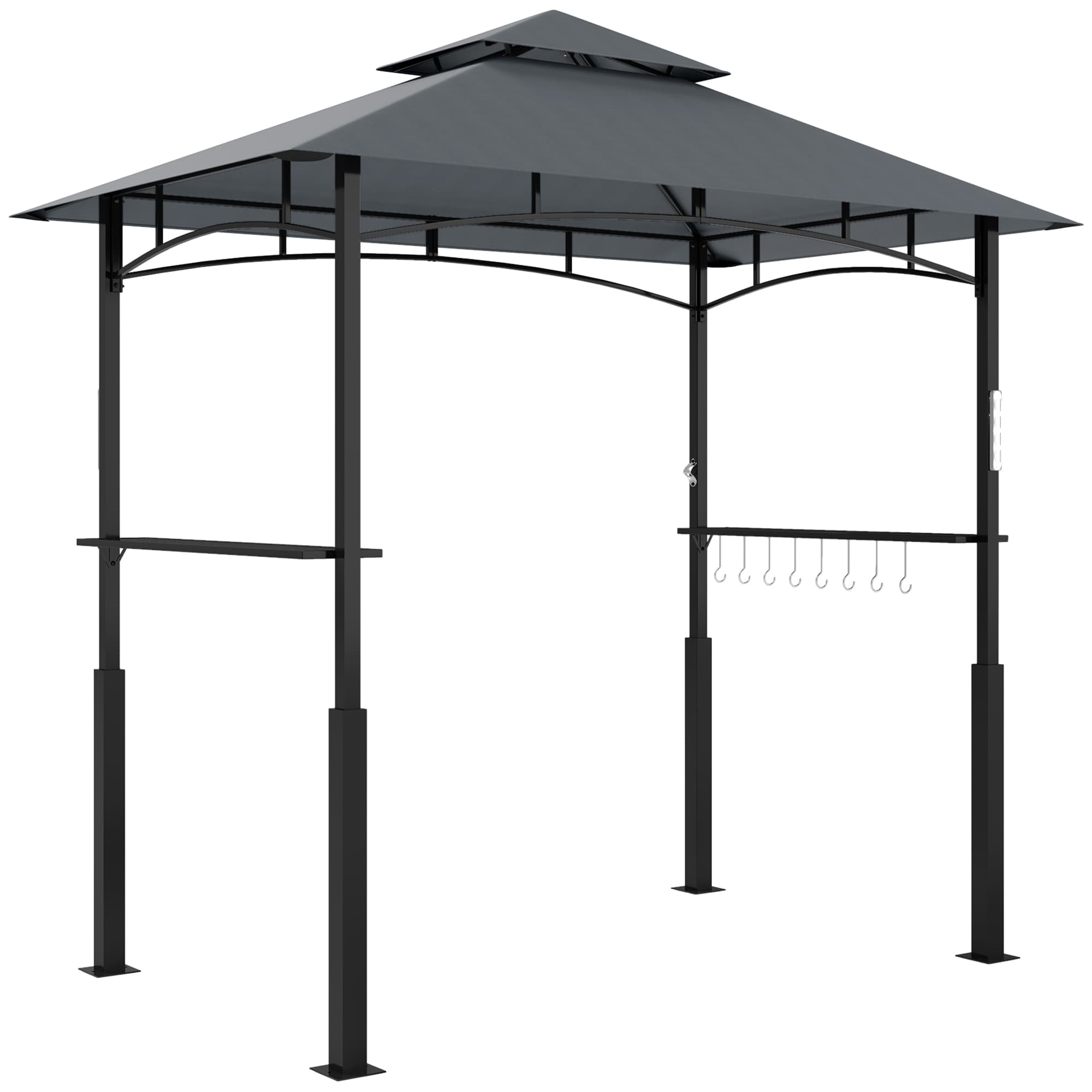 Outsunny Tonnelle de barbecue à deux niveaux auvent de réception pour jardin avec lumière LED 240 x 150 x 250 cm gris foncé