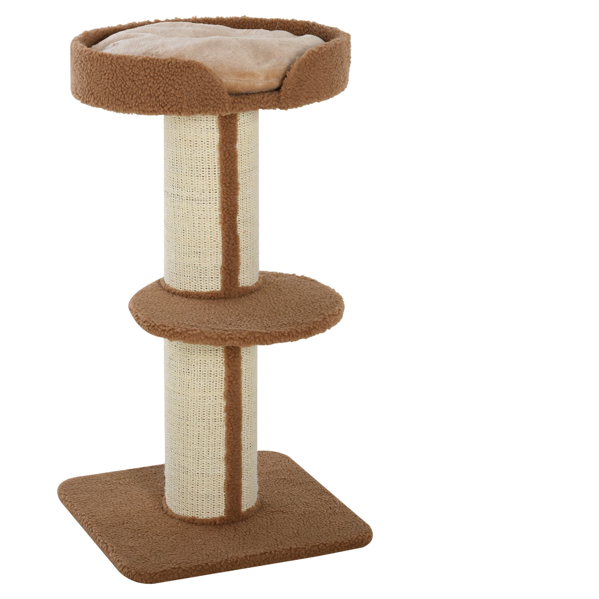 PawHut Arbre à chat avec griffoir centre d'activités 2 plateformes coussin marron clair