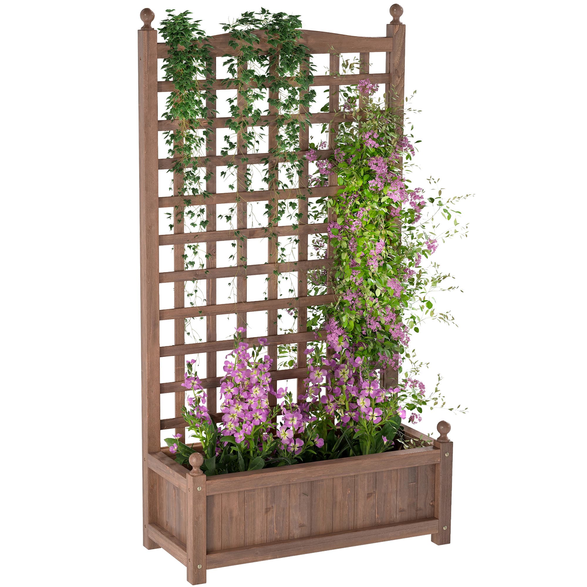 Outsunny Jardinière avec treillis bois pot à fleurs trous de drainage inclus idéal pour jardin balcon terrasse 64 x 28 x 120 cm brun foncé