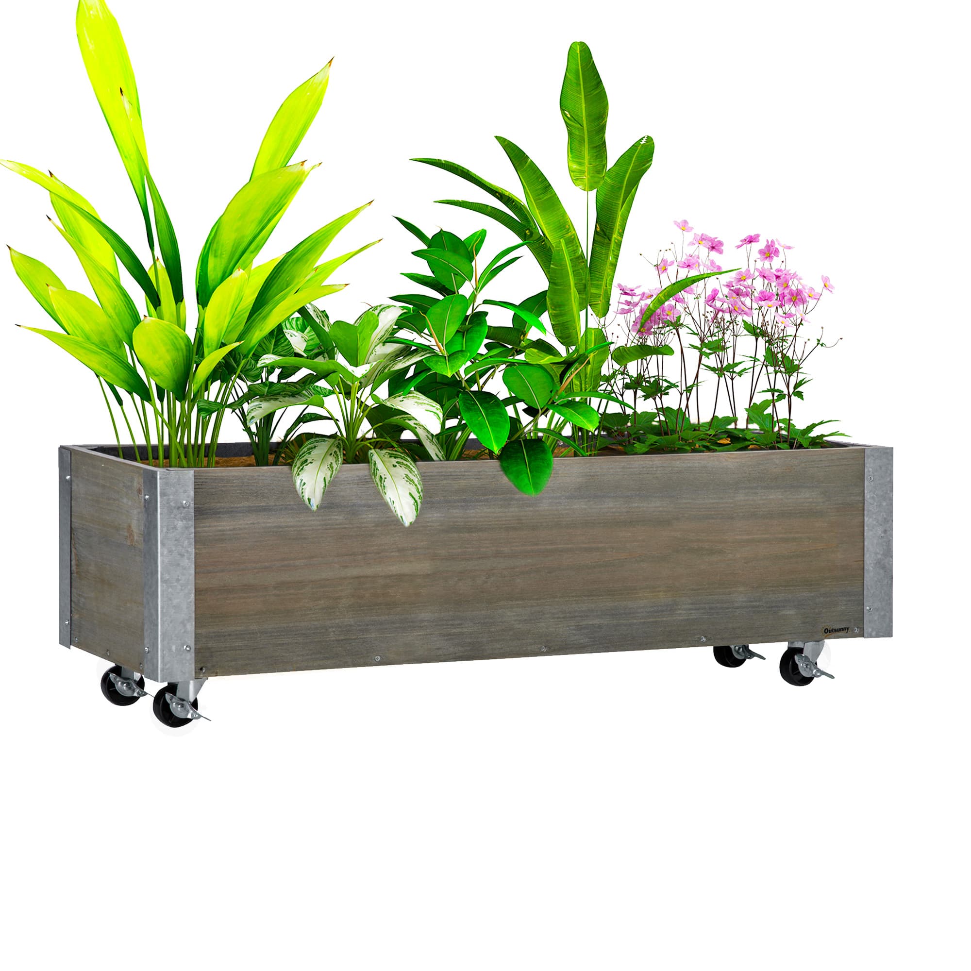 Outsunny Jardinière en bois rectangulaire bois massif sapin dim. 96L x 30,6l x 30H cm gris clair