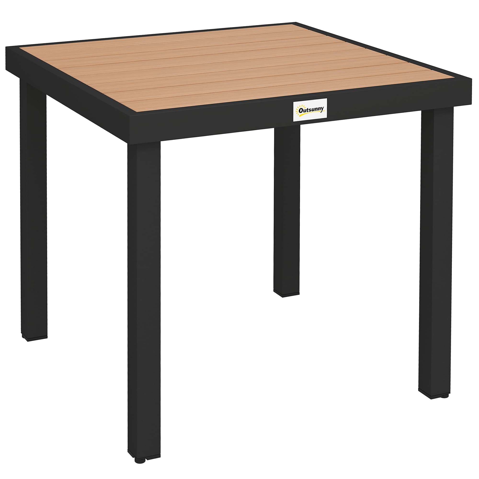 Outsunny Table à manger de jardin pour 4 personnes, en aluminium, 78 x 78 x 74 cm, couleur aspect bois naturel