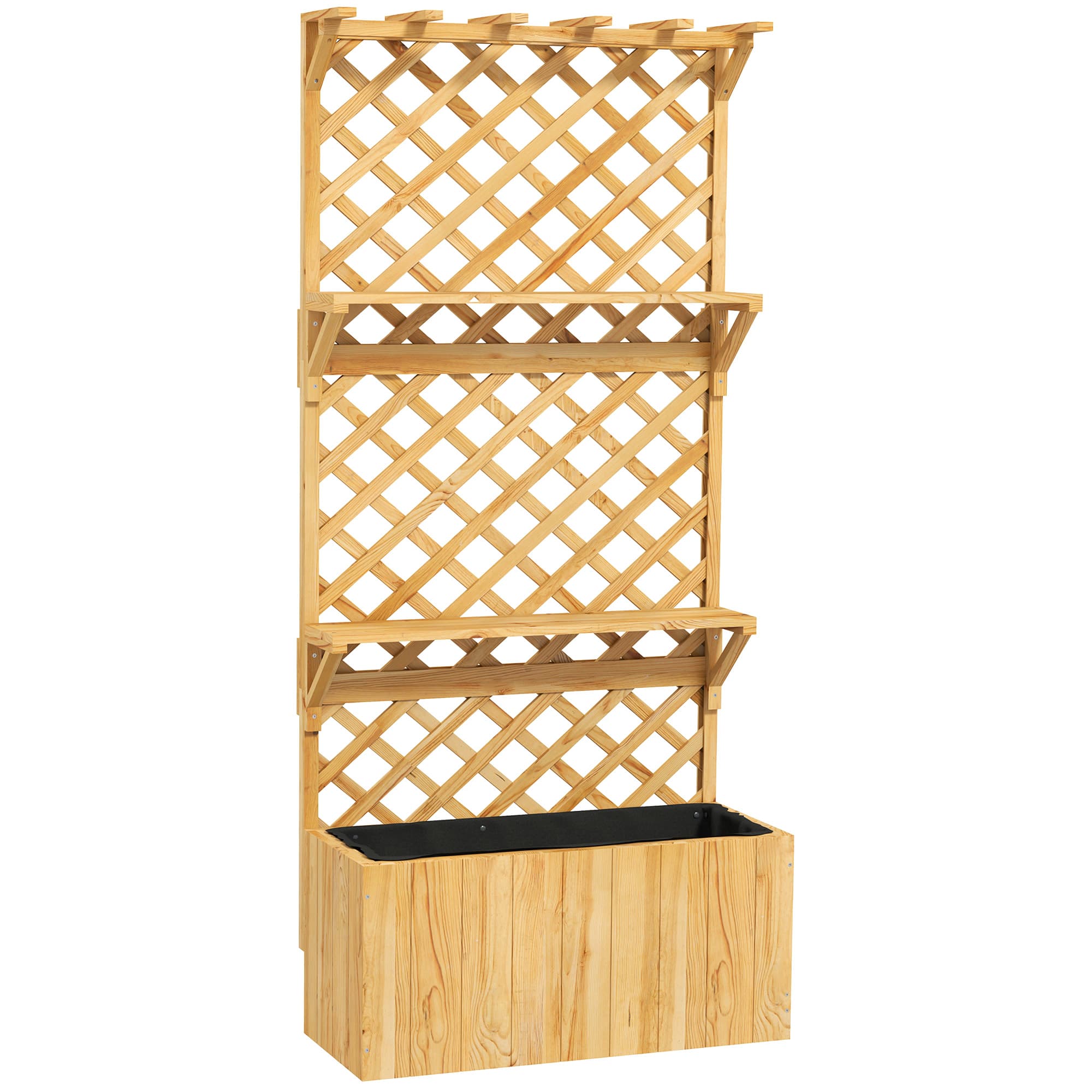 Outsunny Jardinière avec treillis lit surélevé de jardin en bois avec toit suspendu, trous de drainage et doublure, naturel