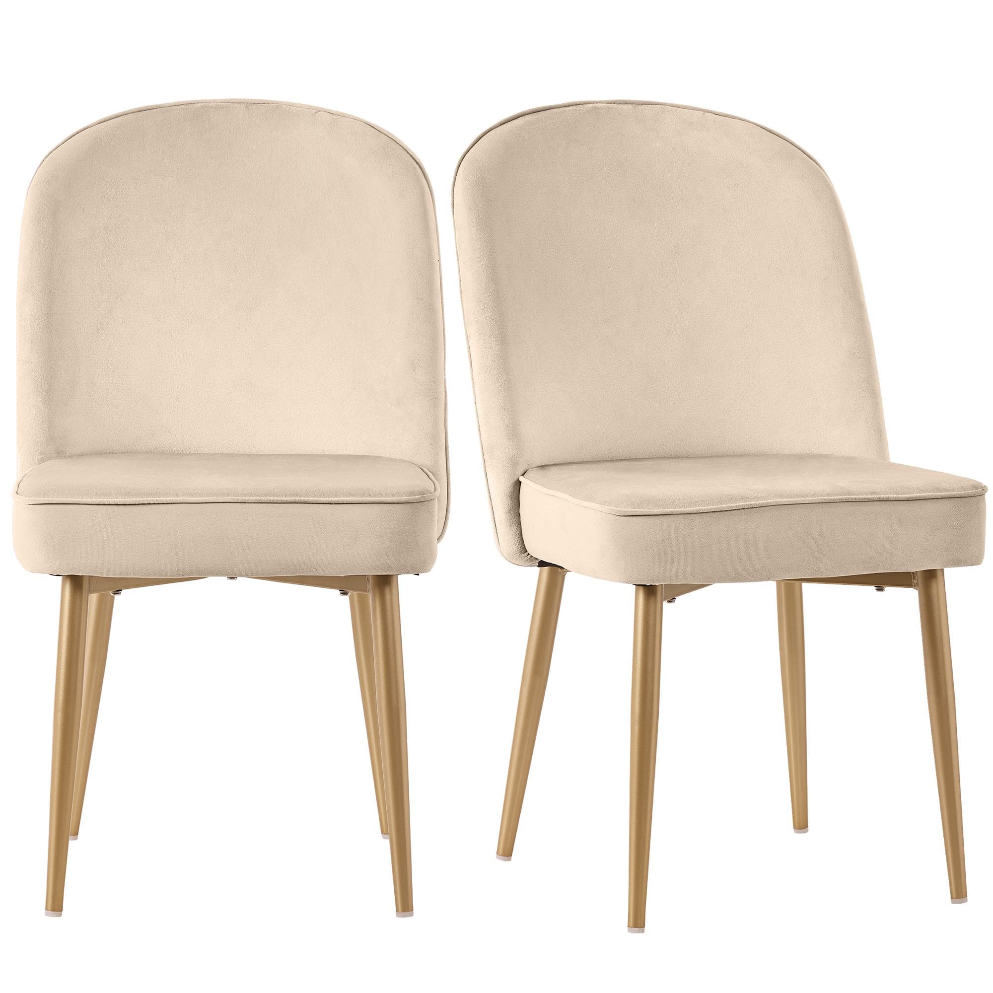 2 chaises de salle à manger en velours, Chaise cuisine de conception ergonomique avec pieds en métal doré, 50×62×89 cm, Beige Aosom France