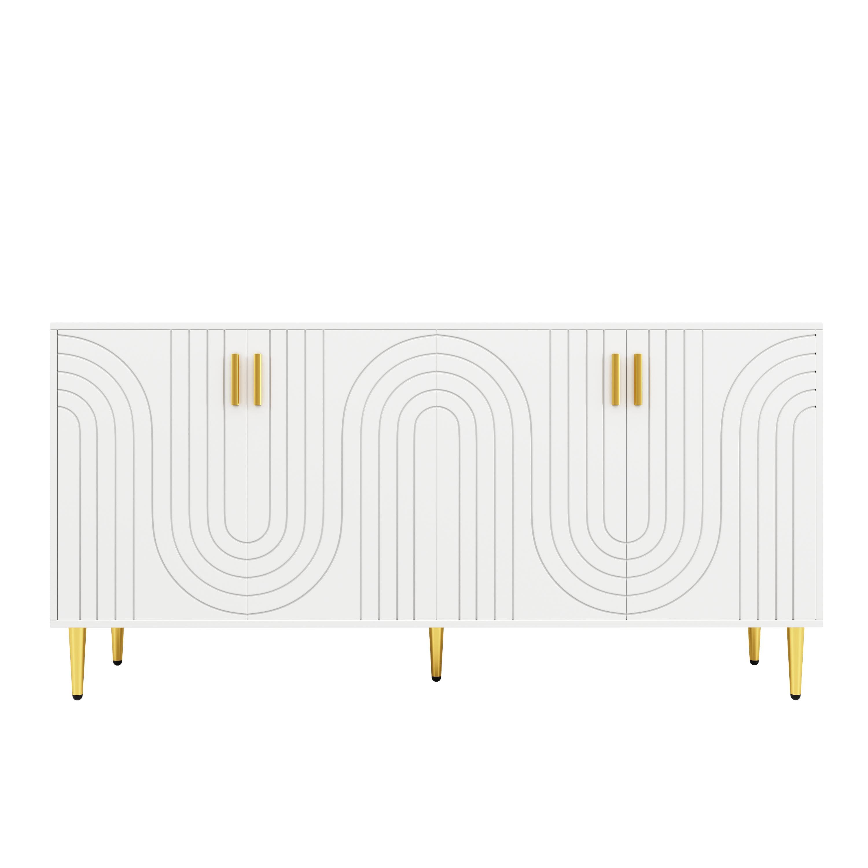 Buffet blanc au design ondulé unique, 152×40×75 cm, Blanc