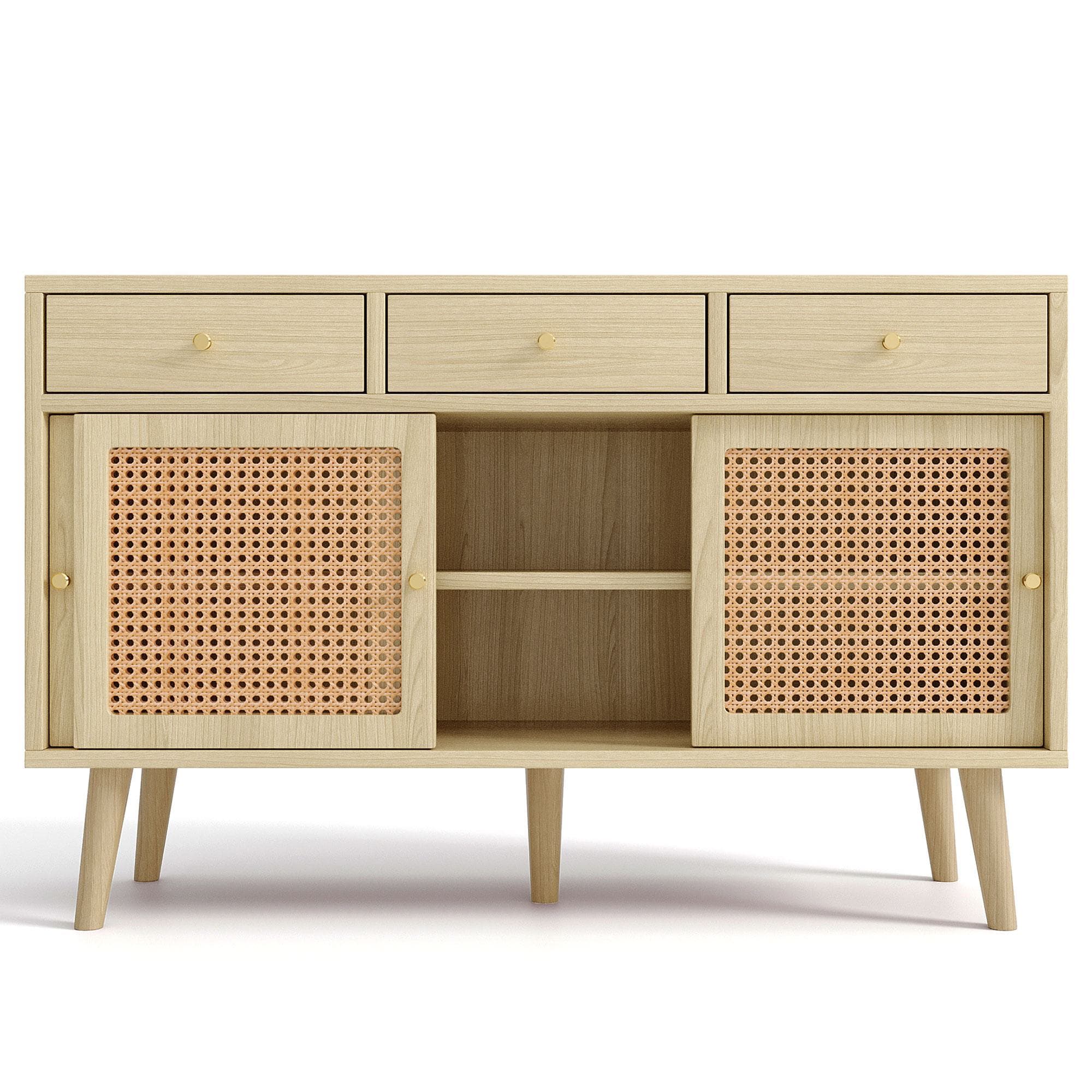 Buffet rotin, Commode 3 tiroirs et 3 portes coulissantes, Crédence cuisine rotin tressé, 120×40×78 cm, Couleur naturelle Aosom France