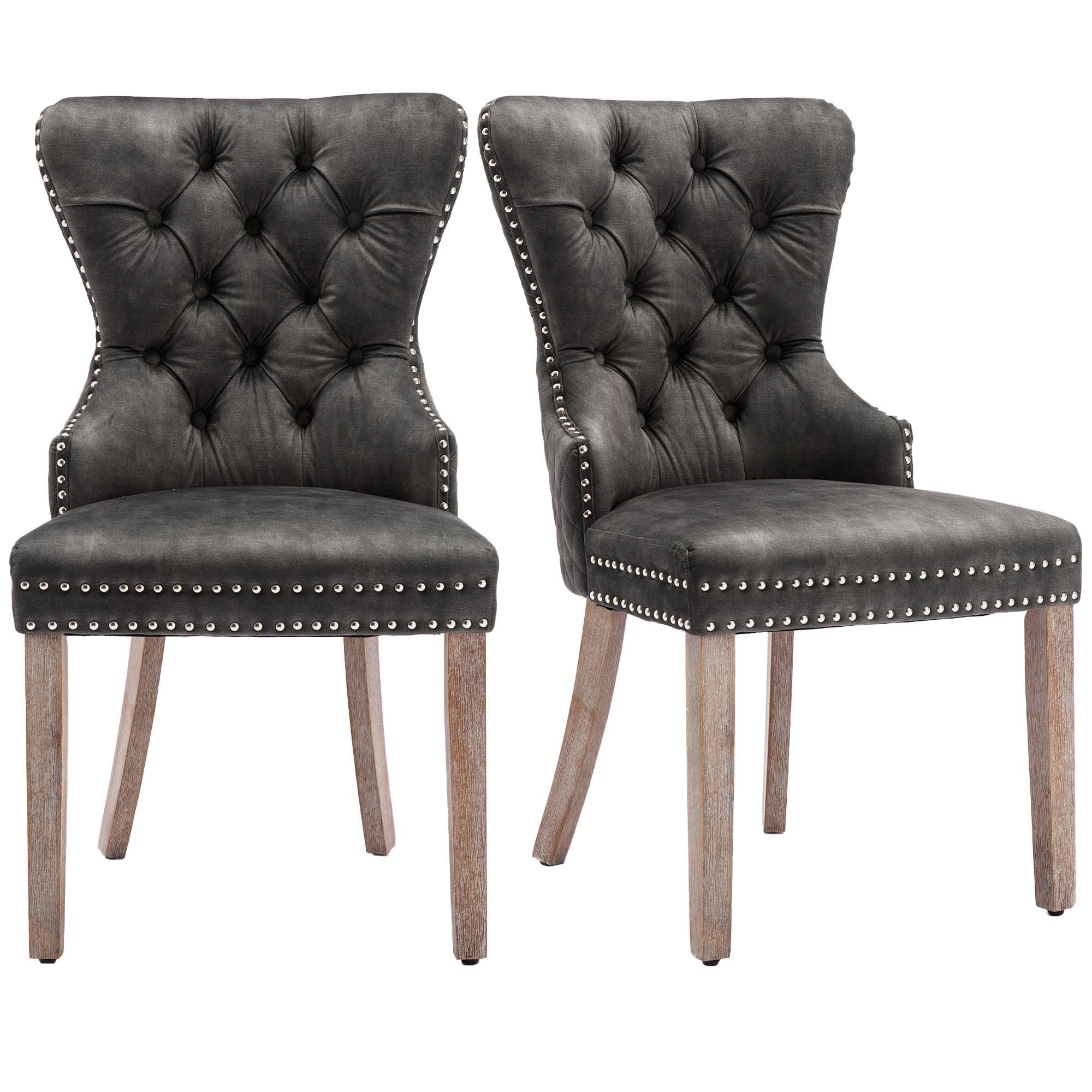 Chaises de cuisine velours 2 pièces, Chaises pour cuisine avec garniture à tête de clou, heurtoir de porte unique, 53.5×64×95 cm, Gris Aosom France