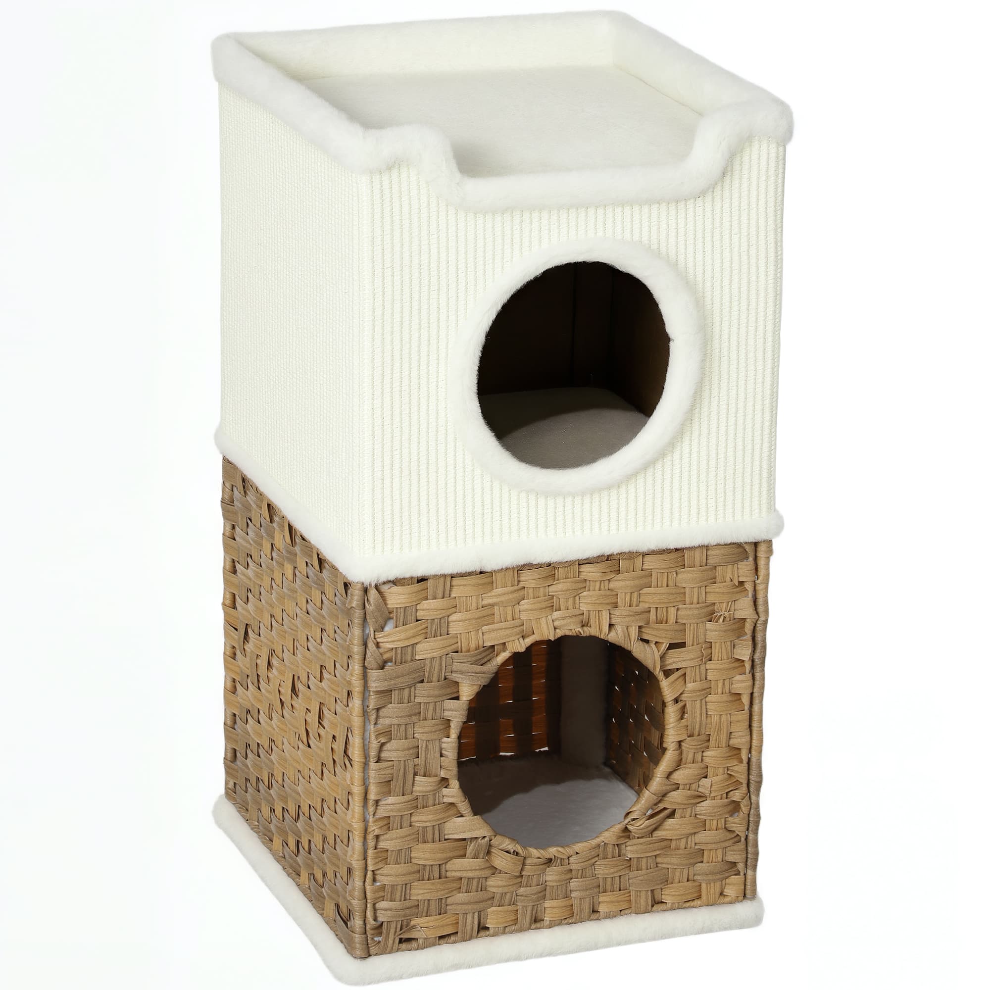 PawHut Niche pour chat d'intérieur à 3 niveaux, tour pour chat avec griffoir en sisal à griffer 41 x 41 x 75,5 cm, crème