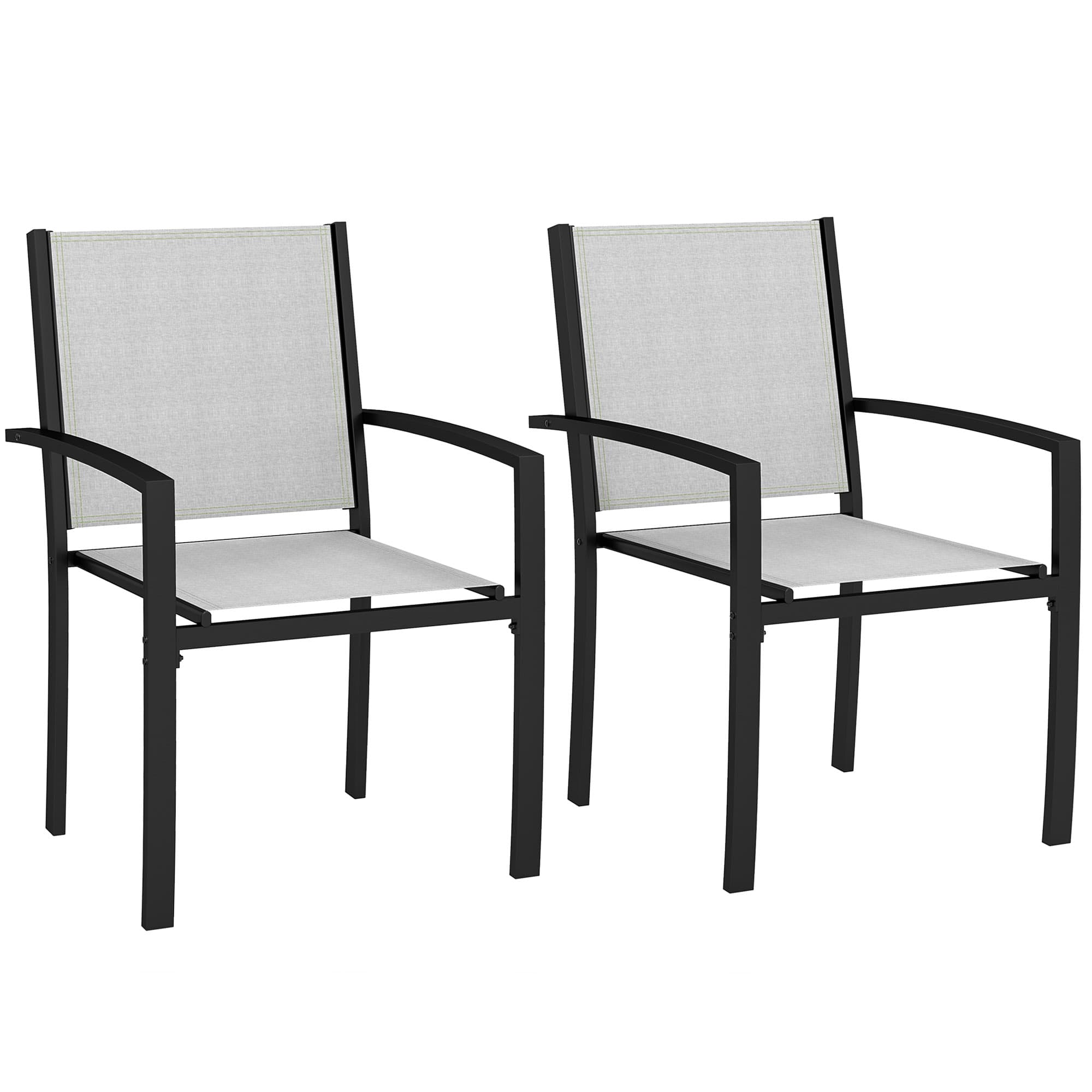 Outsunny Lot de 2 chaises de jardin chaises empilables d'extérieur avec accoudoirs, cadre en acier 60 x 65 x 85 cm gris clair