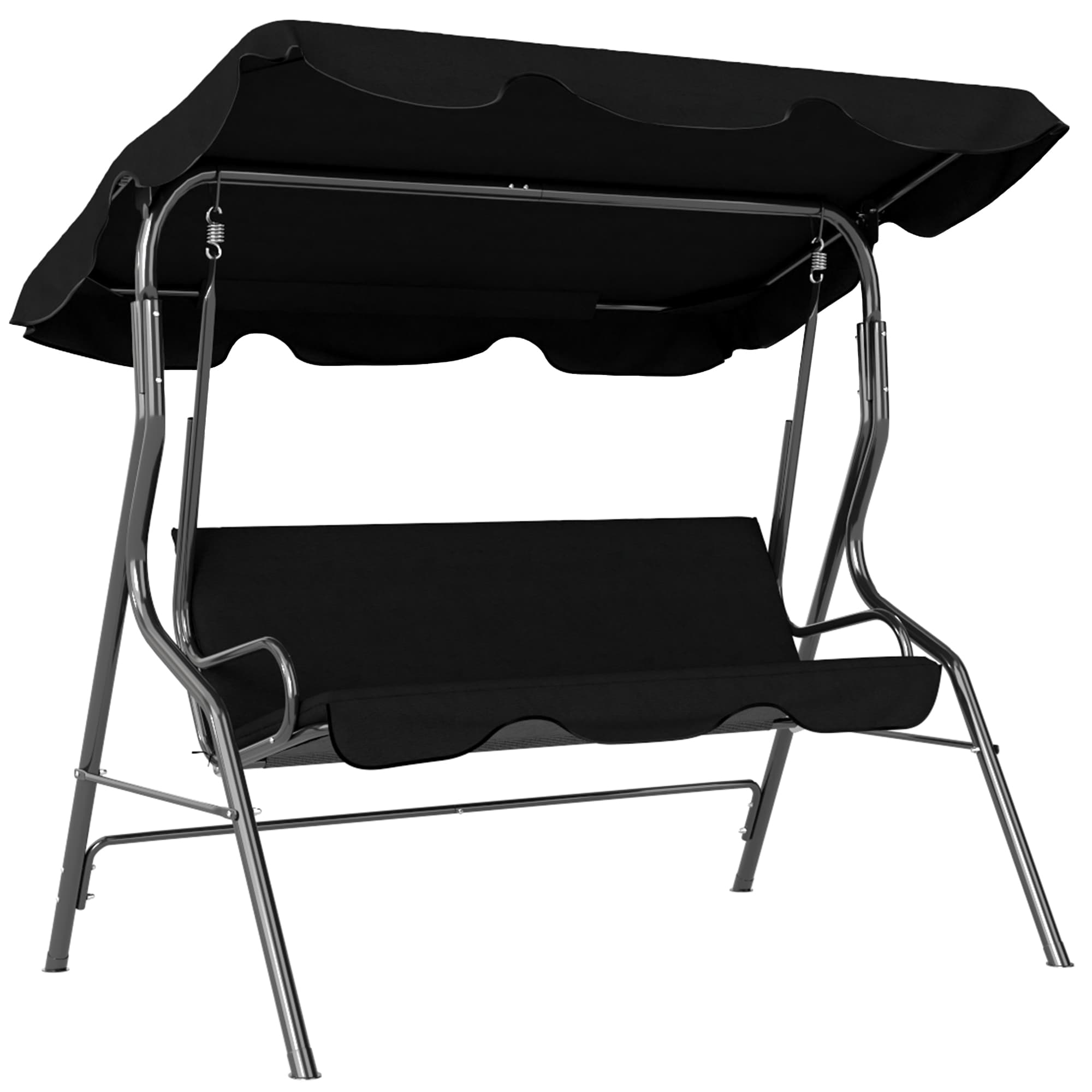 Outsunny Balancelle de Jardin 3 Places Toit imperméabilisé Inclinaison réglable Coussins Assise Dossier Noir