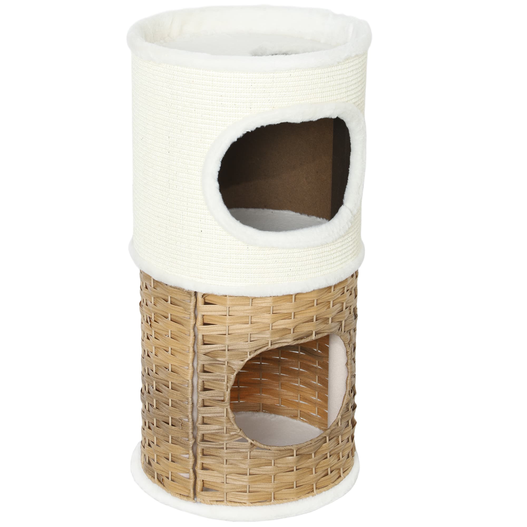 PawHut Niche pour chat d'intérieur à 3 niveaux, tour pour chat avec griffoir en sisal à griffer Ø 40 x 80 cm, crème