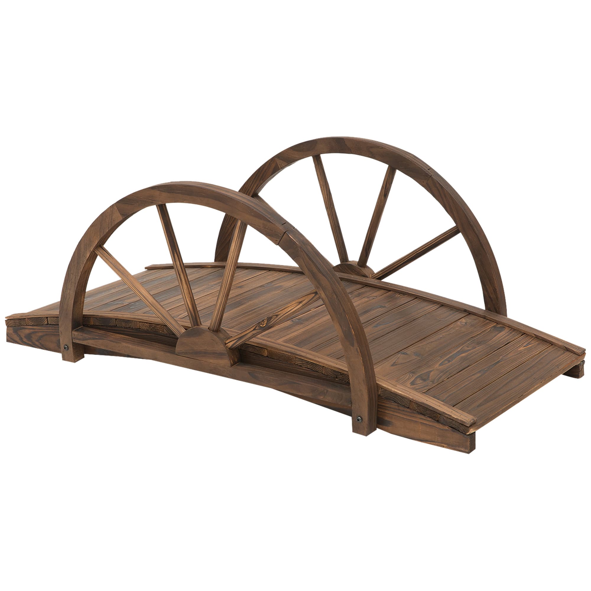 Outsunny Pont de jardin en bois, avec balustrade à demi-roues charge max. 150 KG, 100 x 50 x 37 cm, marron