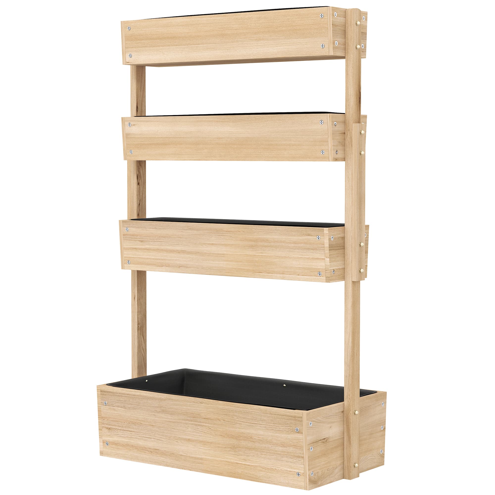 Outsunny Jardinière surélevée en bois avec 4 étages, escalier de fleurs avec doublure, trous de drainage bois naturel