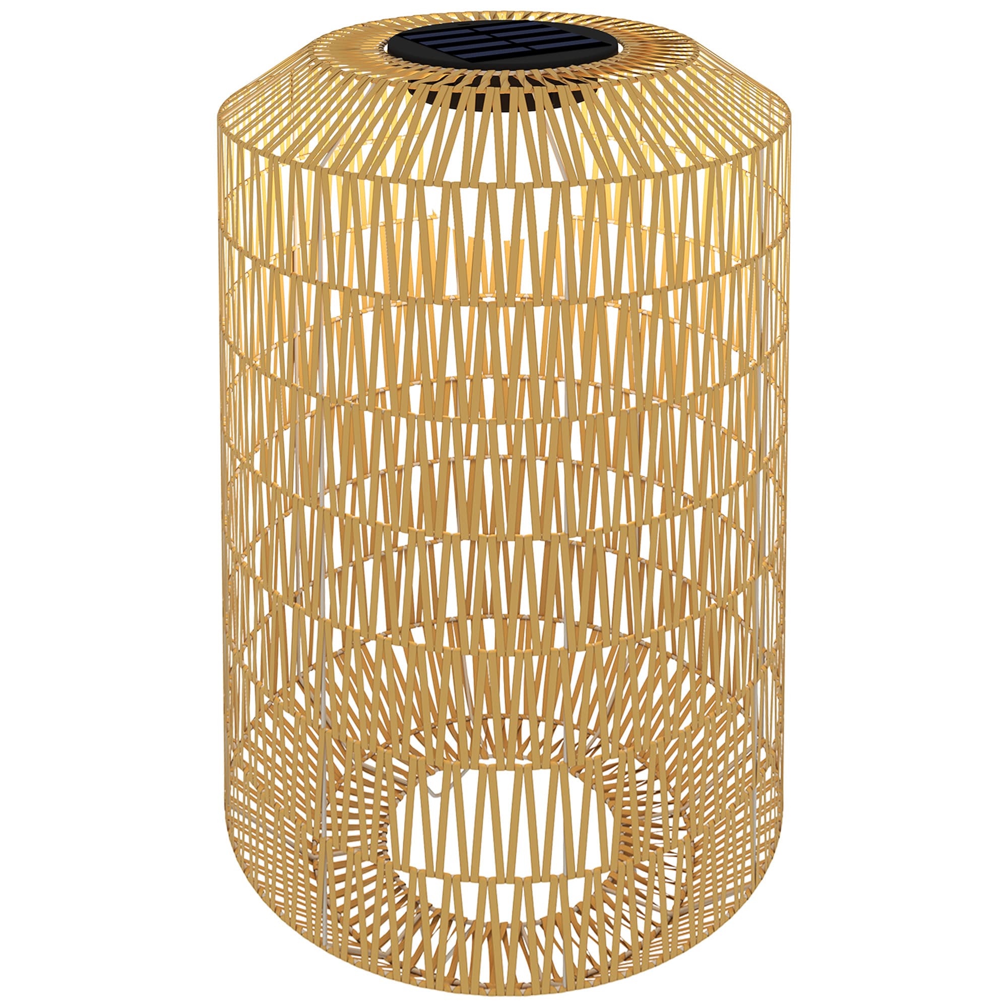 Outsunny Lampadaire solaire extérieur en résine tressée, lampadaire sans fil rechargeable avec capteur de lumière, Ø30x55cm jaune