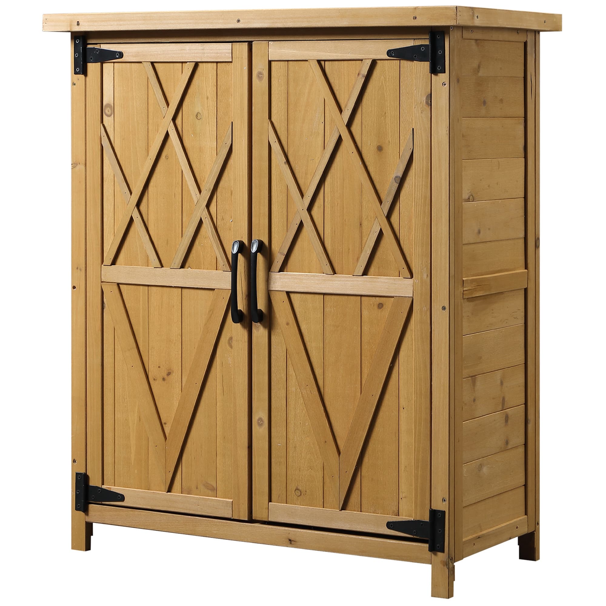 Outsunny Abri de jardin armoire de jardin 3 étagères 2 portes toit bitumé étanche bois sapin 75 x 40 x 90 cm jaune