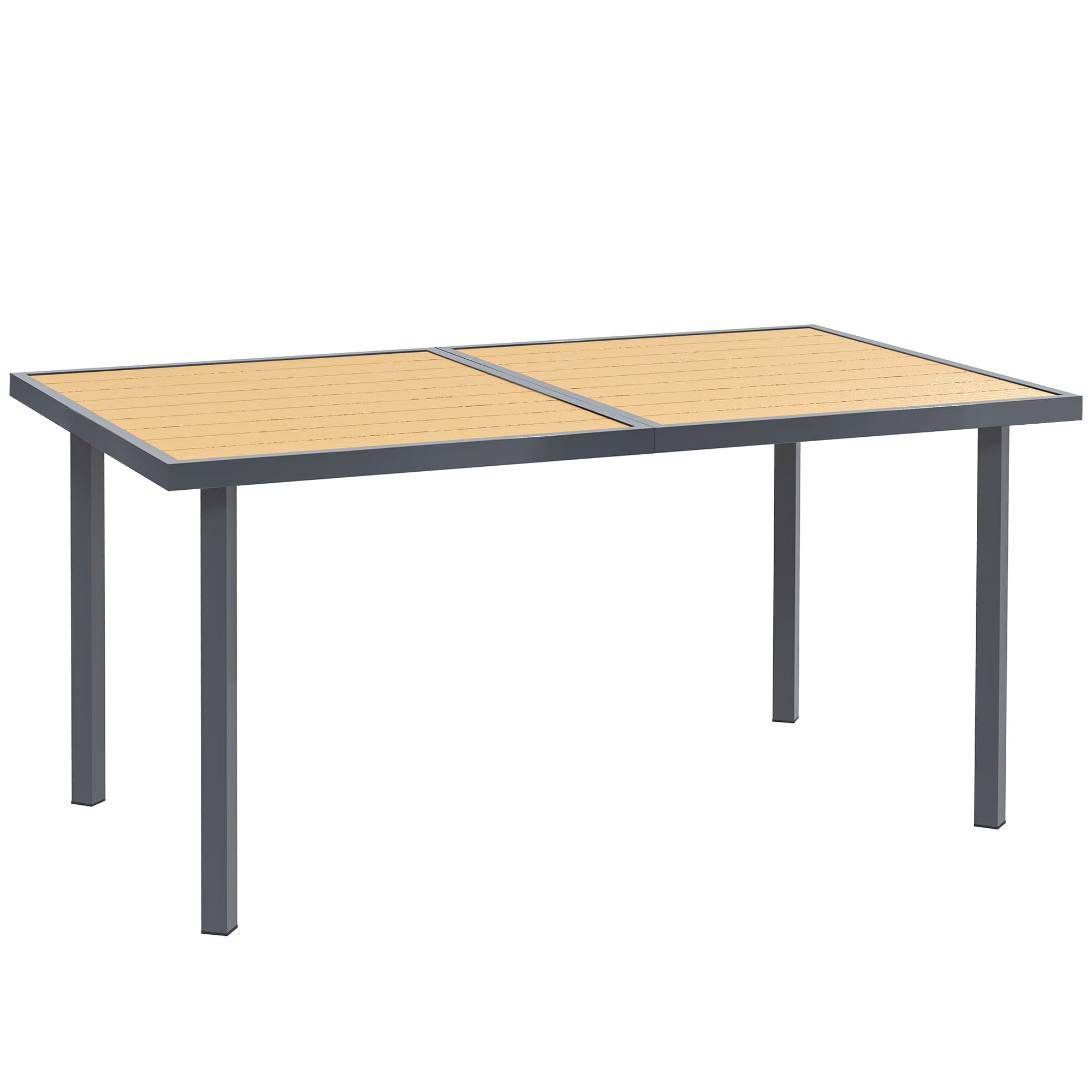 Outsunny Table à manger de jardin pour 6 personnes table de jardin avec plateau effet bois en acier 150 x 90 x 72 cm bois naturel