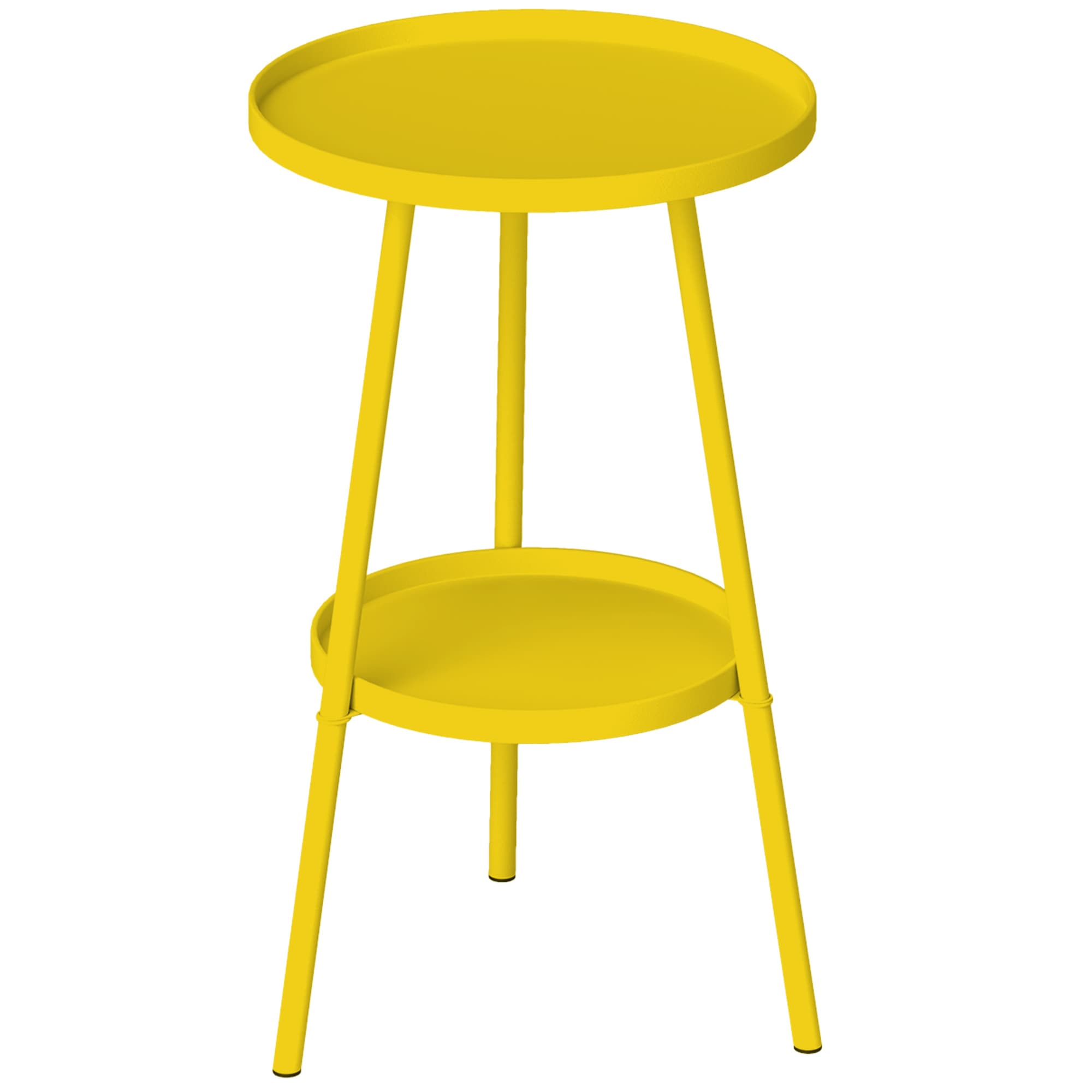 Outsunny Petite table d'appoint ronde à 2 niveaux table de jardin pour terrasse salon balcon en métal Ø 32 x 51 cm jaune