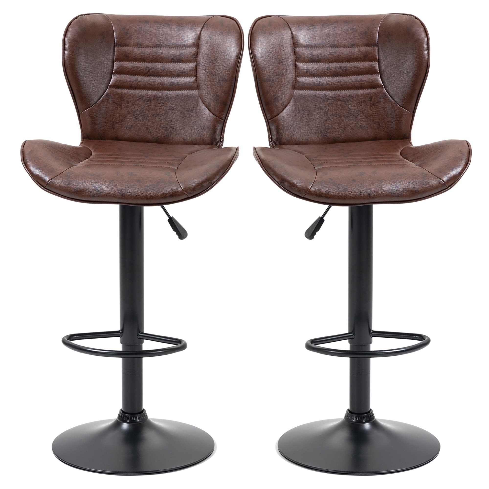 HOMCOM Set 2 Tabourets de Bar en Simili Cuir avec Hauteur Réglable, Assise Pivotante et Repose-Pieds, Marron