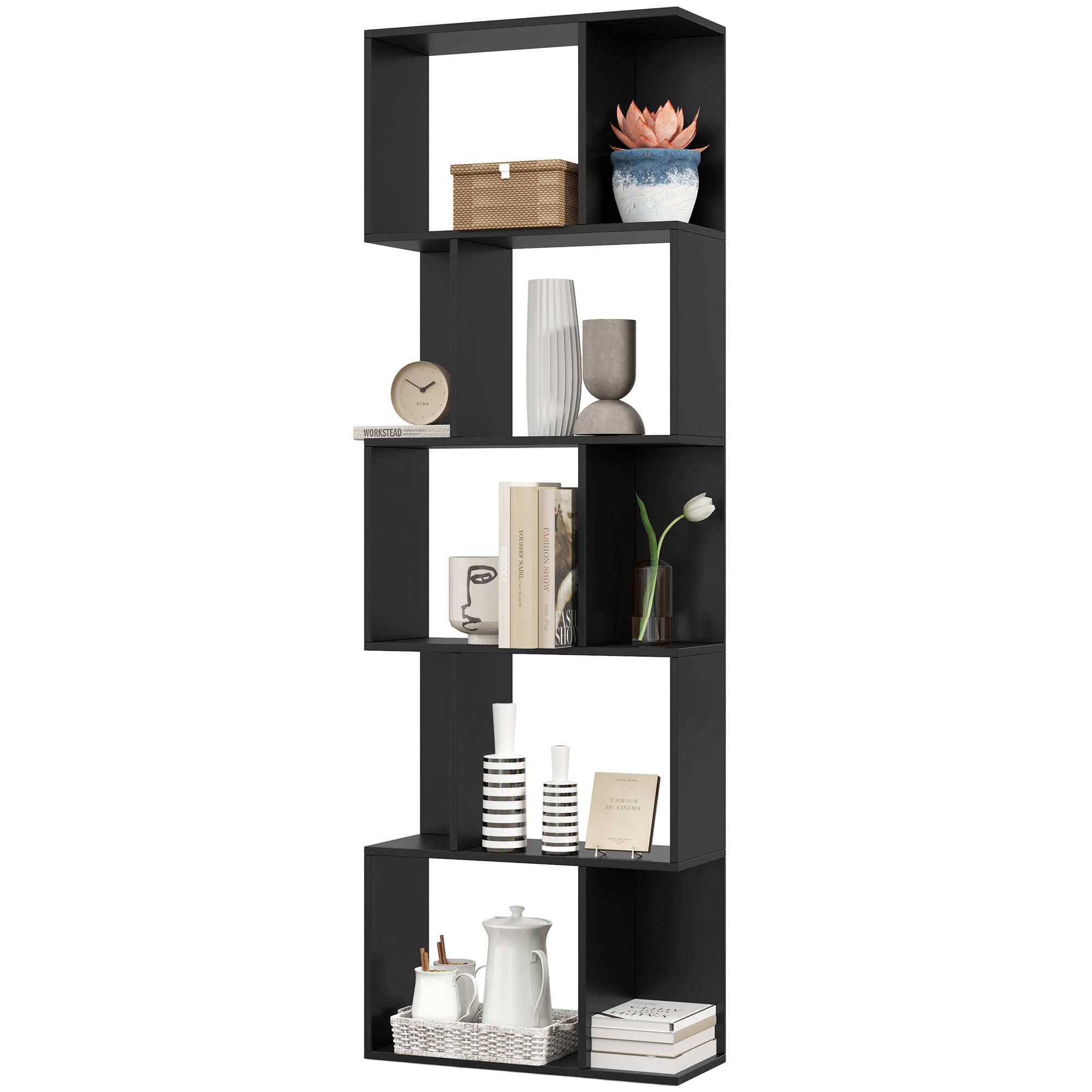 HOMCOM Etagère à Livres en Bois à 5 Niveaux Design Moderne en Bois, 60x24x184.5 cm, Noir