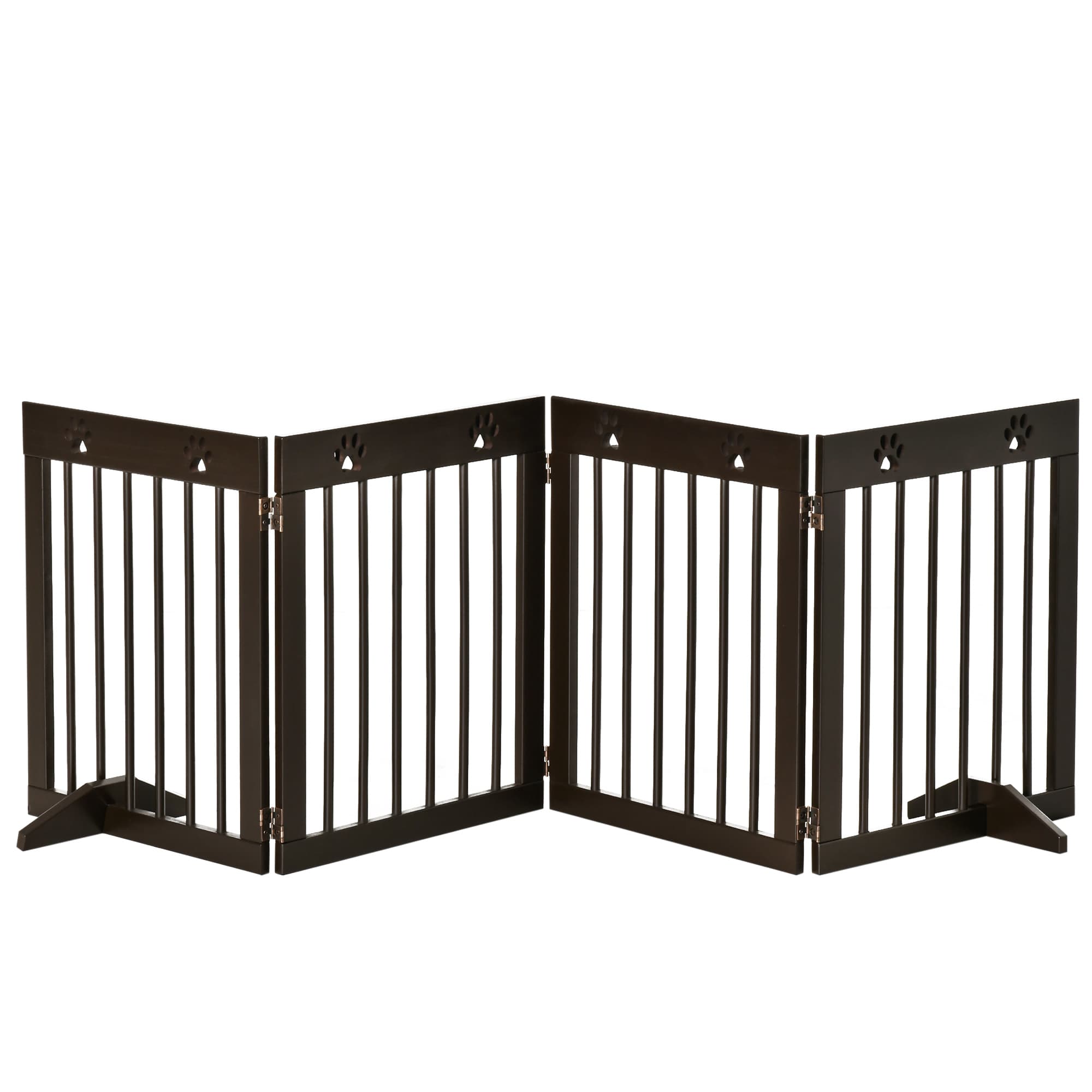 PawHut Barrière pour Chiens de Petite Taille Pliable, en Bois de Pin, 204x30x61 cm, Marron