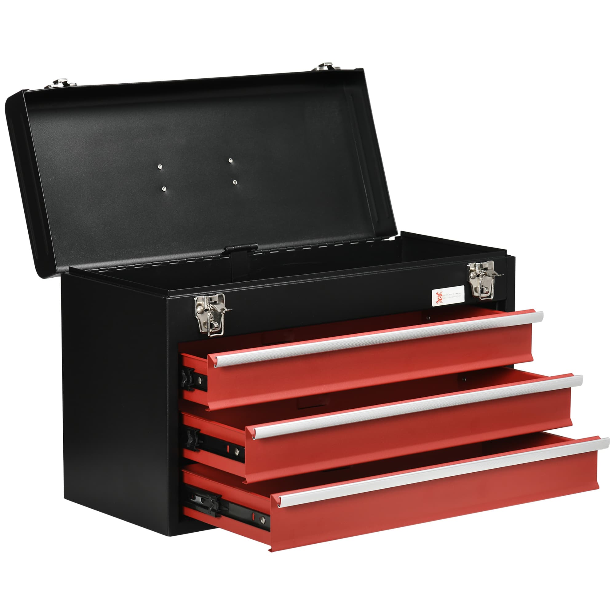 DURHAND Caisse à Outils en Acier avec 3 Tiroirs et Plateau Supérieur, 51x22x32 cm, Rouge et Noir