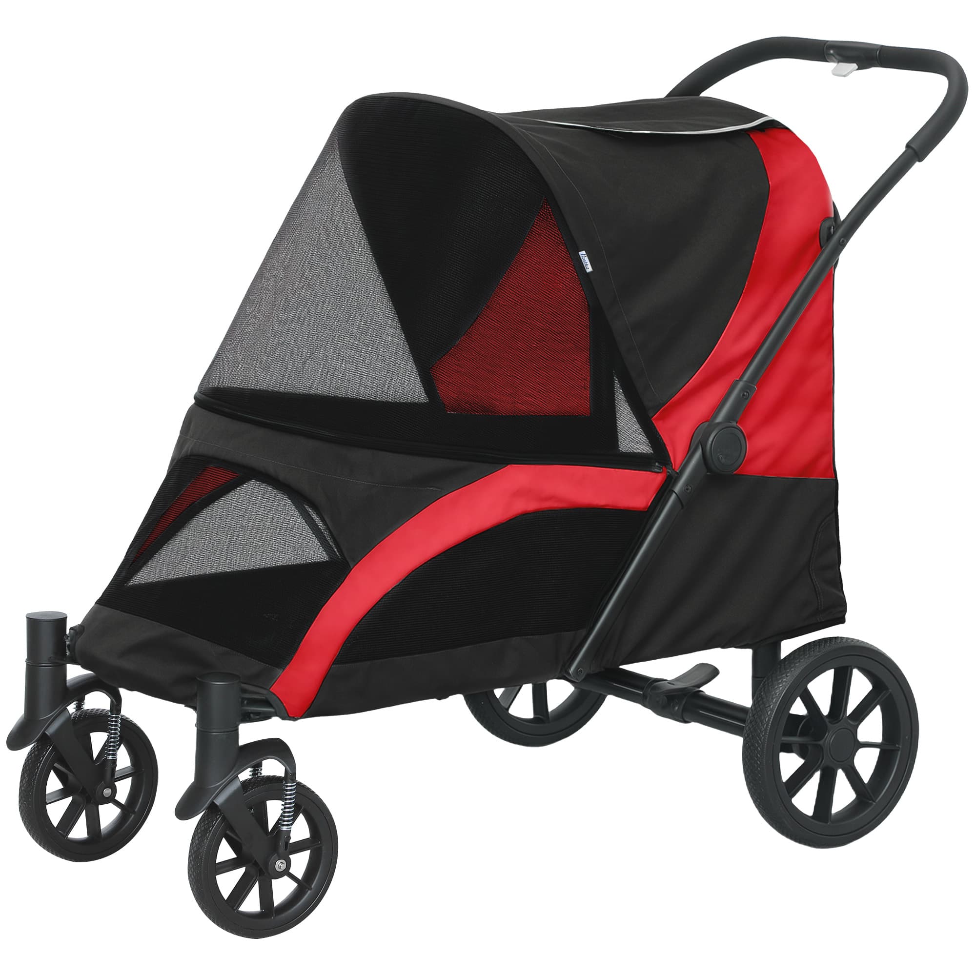 PawHut Poussette pour chiens, poussette pliante pour grands chiens, chariot pour animaux de compagnie avec 4 roues, cordons de sécurité, freins, noir