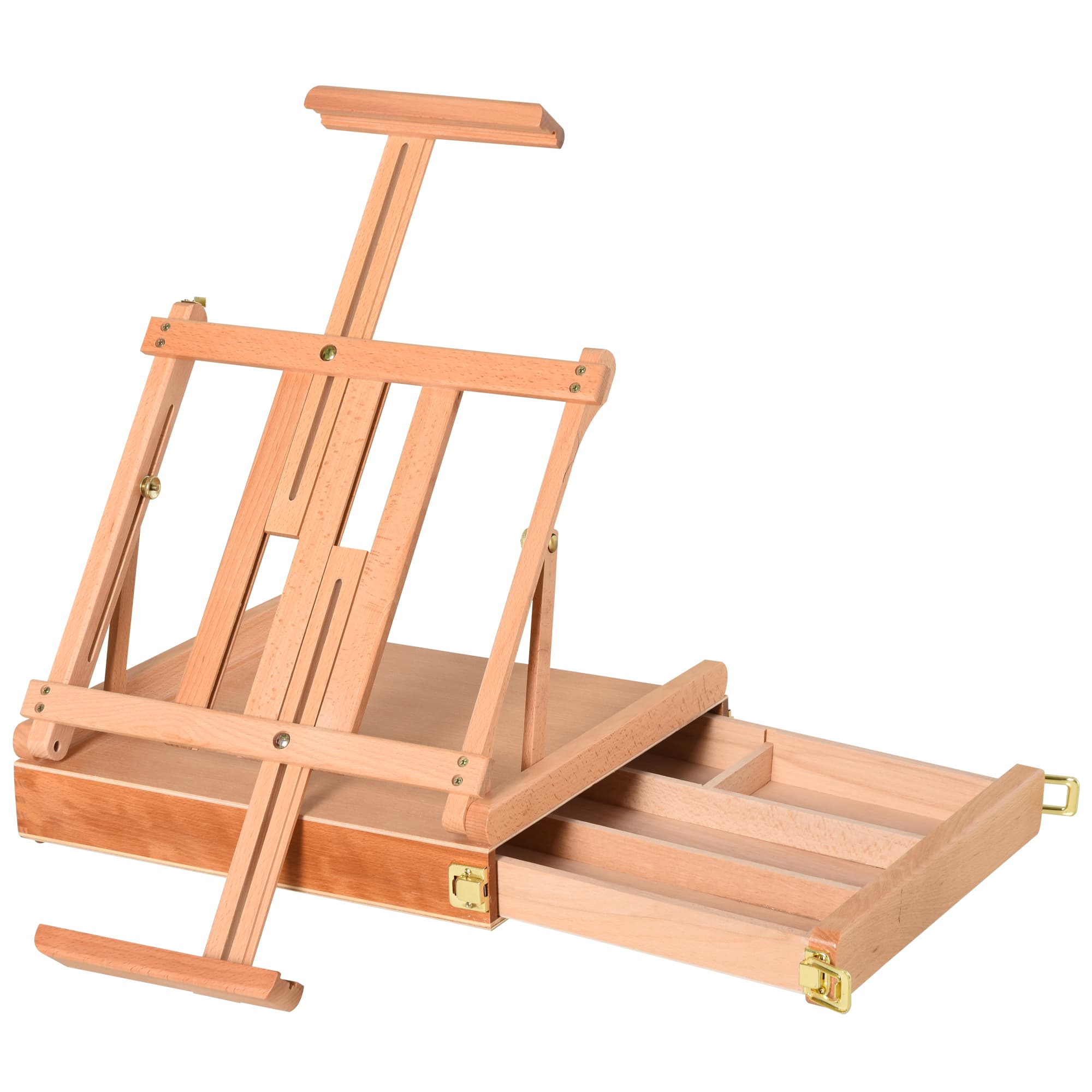 Vinsetto Chevalet Valise Chevalet d'atelier réglable en angle pliable avec tiroir en bois de hêtre naturel 42 x 36 x 12,5 cm