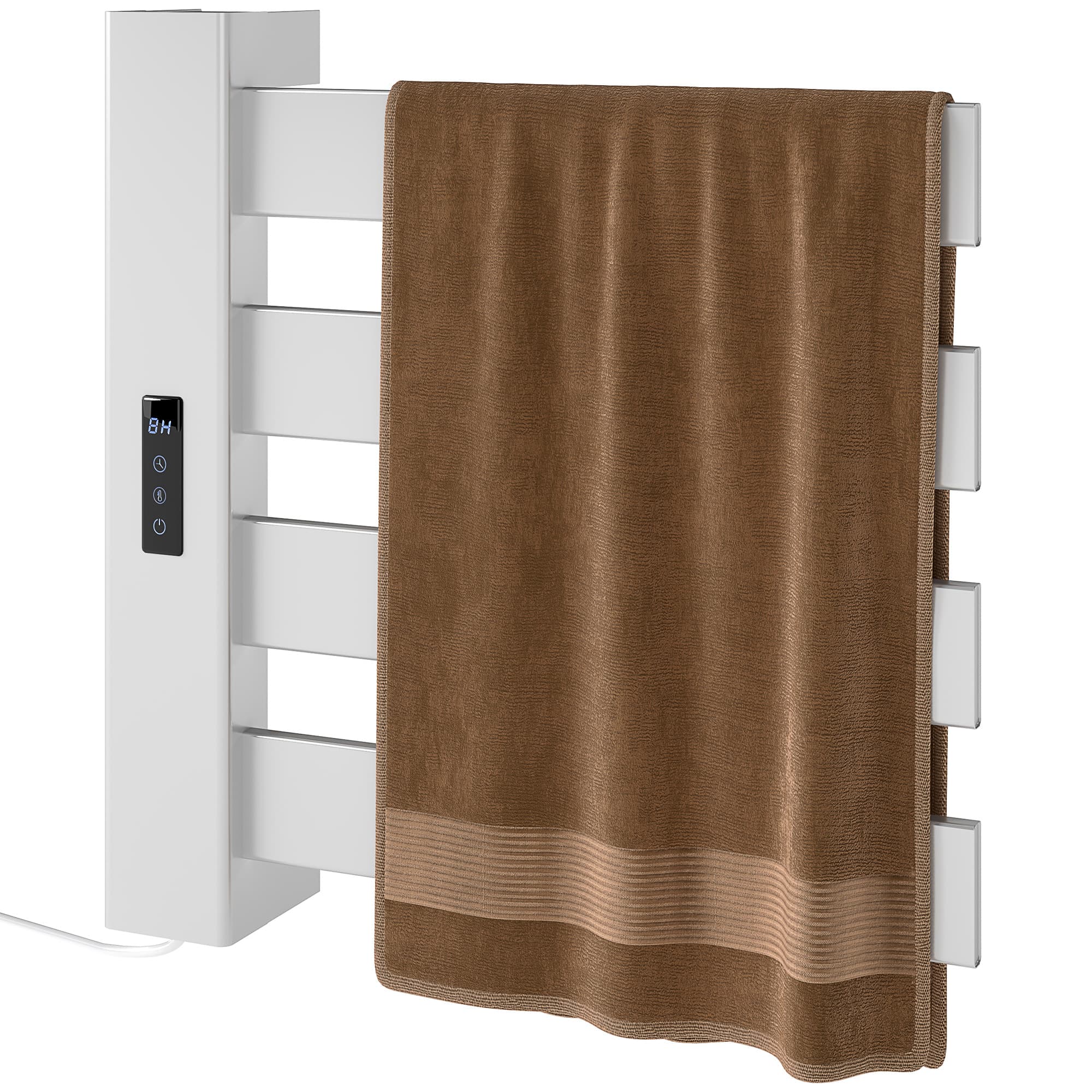 HOMCOM Sèche-Serviettes Électrique Mural pour Salle de Bain avec 4 Barres Chauffage Rapide Wi-Fi et Écran Tactile 47,5x9,5x49 cm Blanc