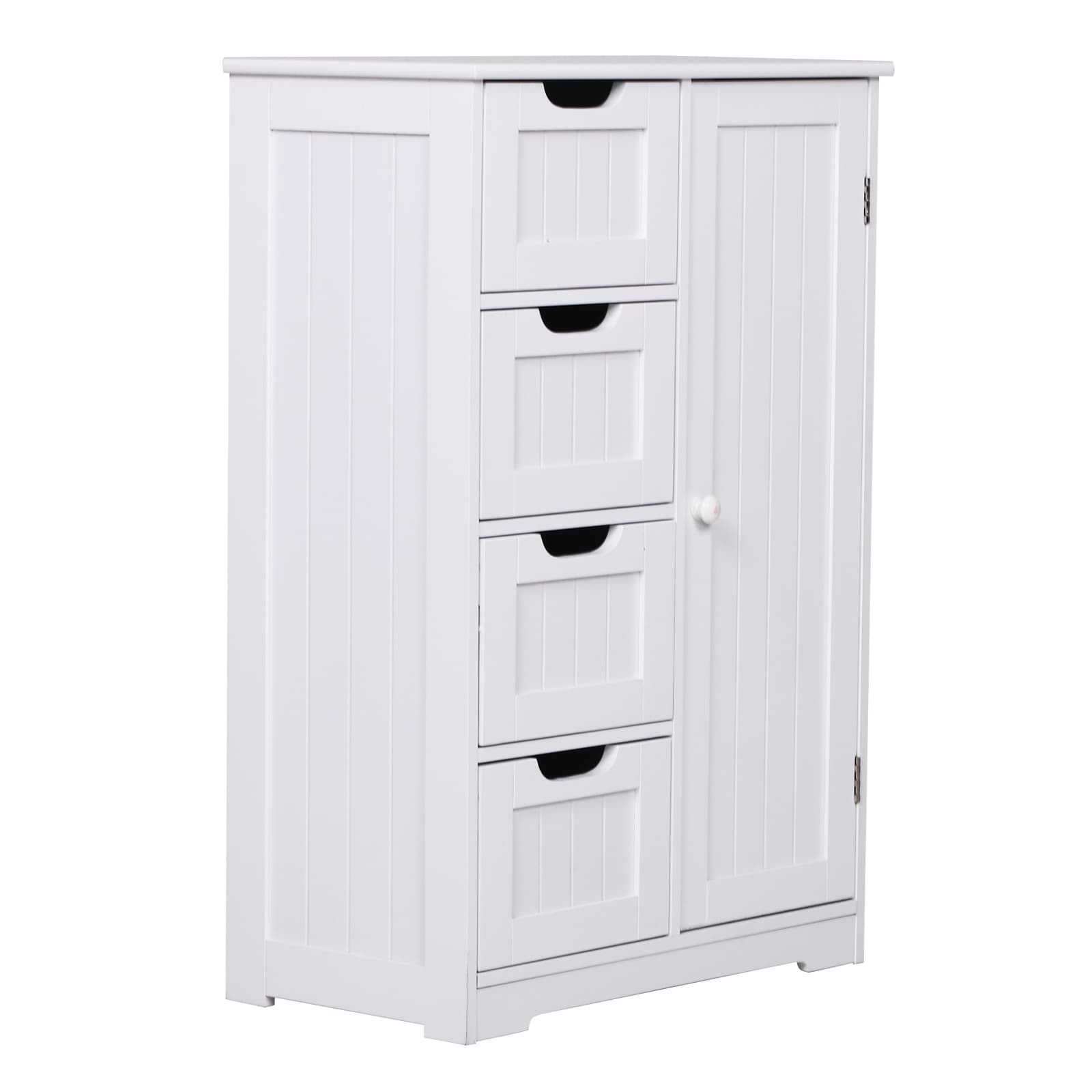 Meuble de salle de bain avec 4 tiroirs et 1 armoire Étagère réglable à 3 hauteurs Peinture écologique Anti-basculement en MDF Blanc 56x30x83cm