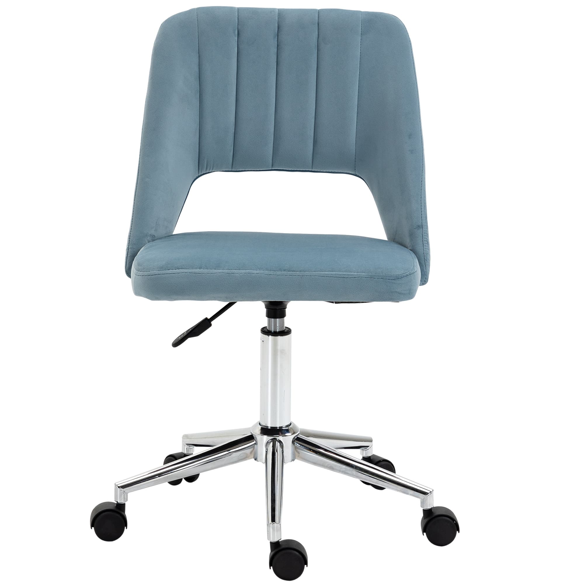 Vinsetto Chaise de Bureau, Hauteur Ajustable Chaise de Bureau sans Accoudoir, Pivotante Chaise de Bureau avec Aspect Velours, Chaise de Maquillage Ergonomique pour Chambre à Coucher, Bureau, Bleu