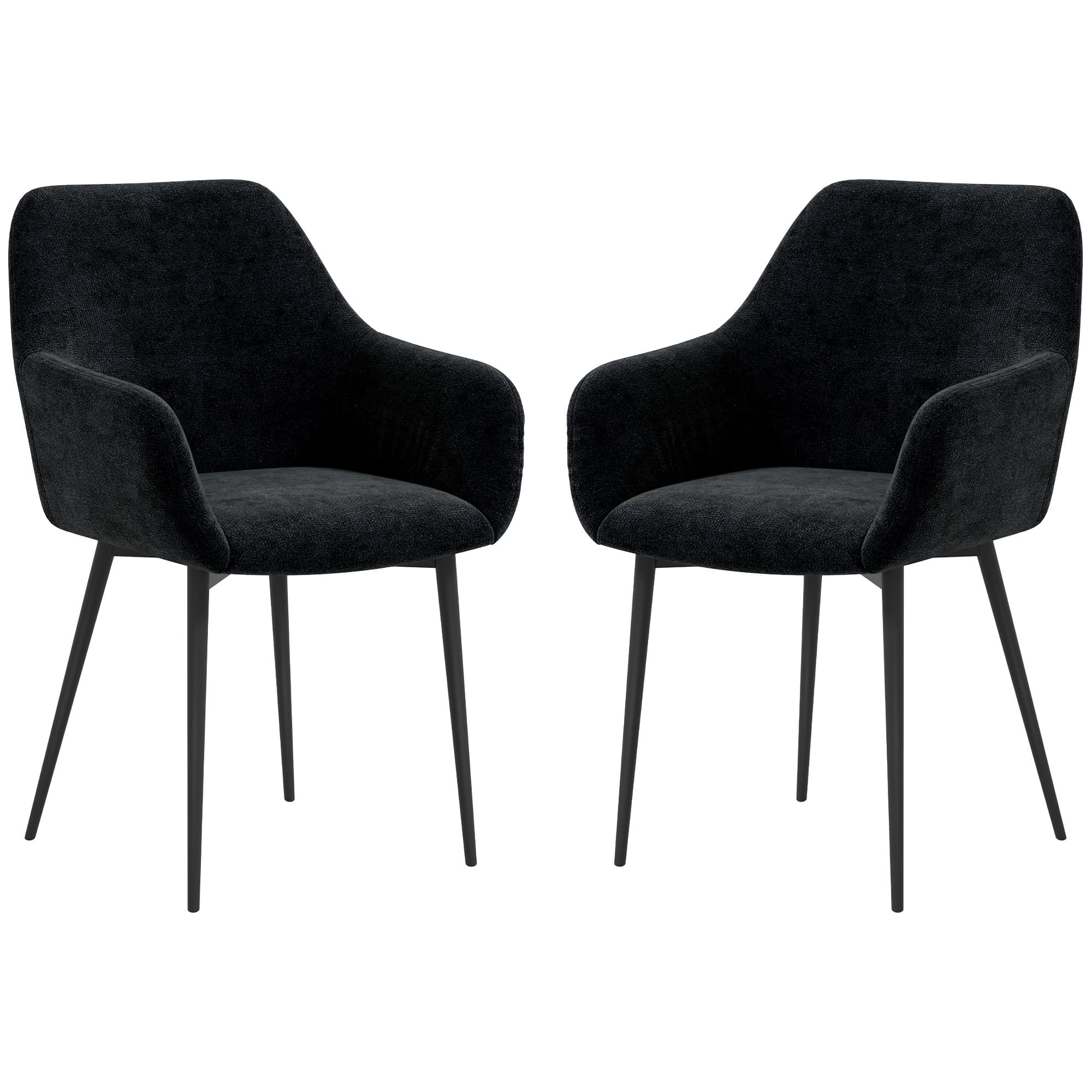 HOMCOM Set 2 Chaises pour Salle à Manger Modernes avec Accoudoirs, Assise Imbottite et Pieds en Acier, 54x57x80cm, Noir