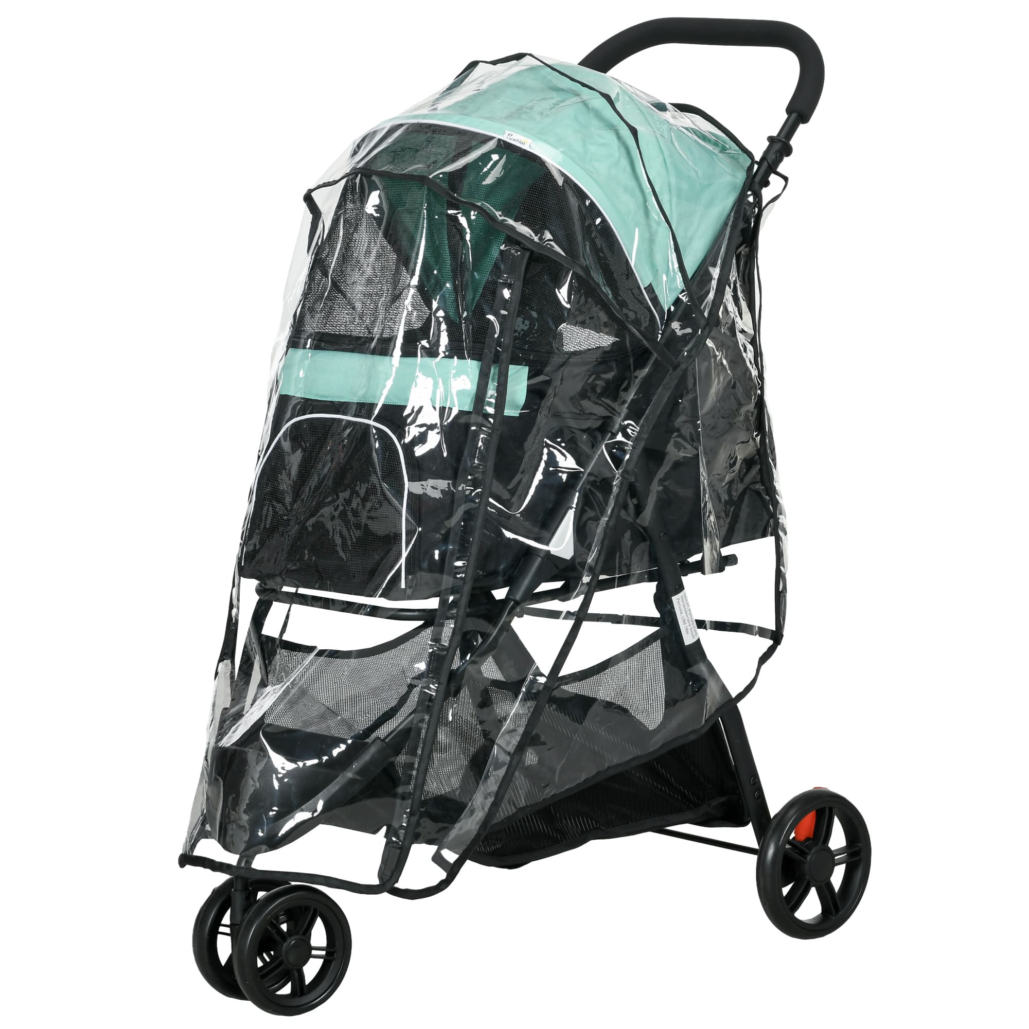 PawHut Poussette de chien pliante, avec protection contre la pluie, 2 porte-gobelets, Bleu + Vert