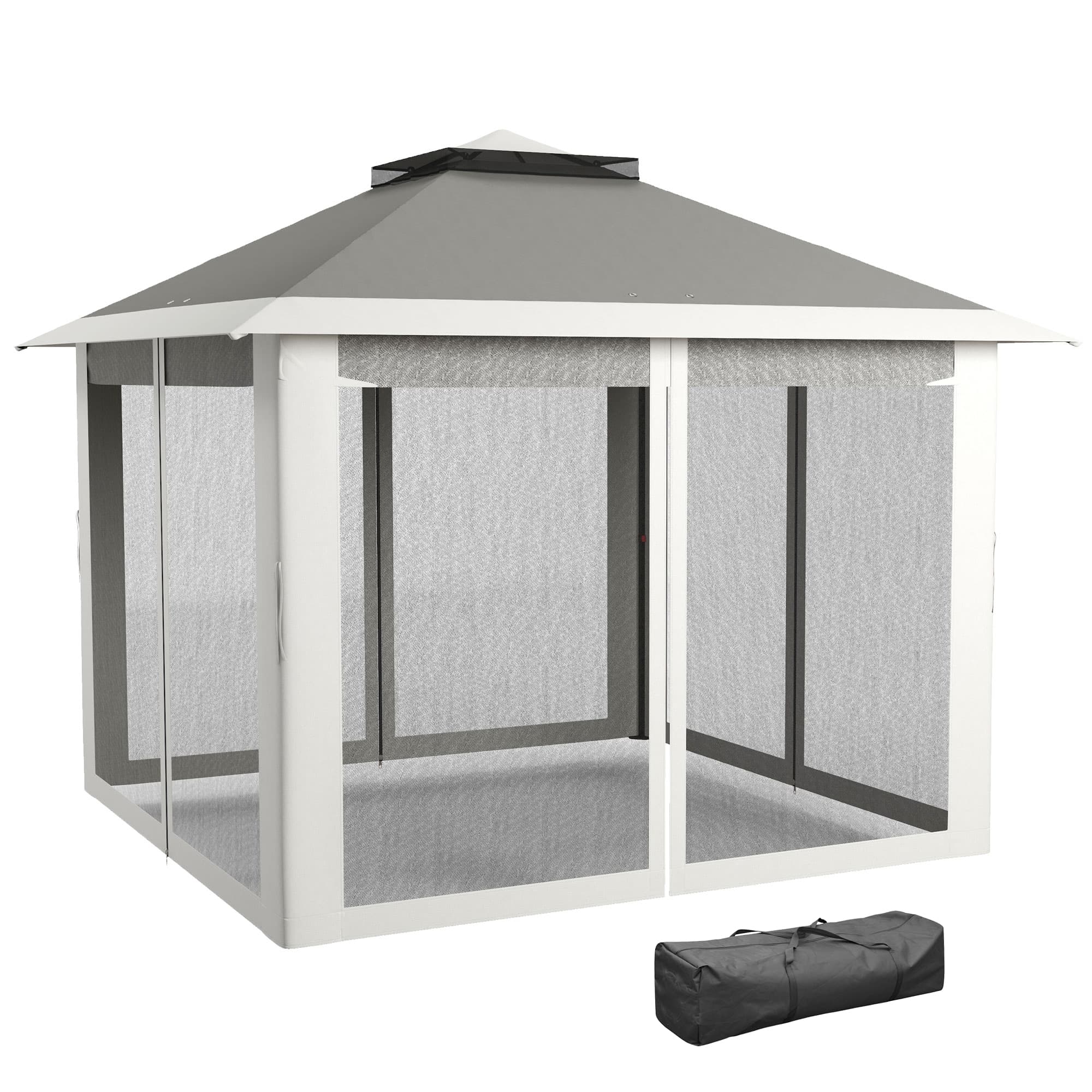 Outsunny Gazebo d'Extérieur à Hauteur Réglable avec Moustiquaires, en Métal et Tissu Oxford, 3,3x3,3x2,8 m, Gris Foncé