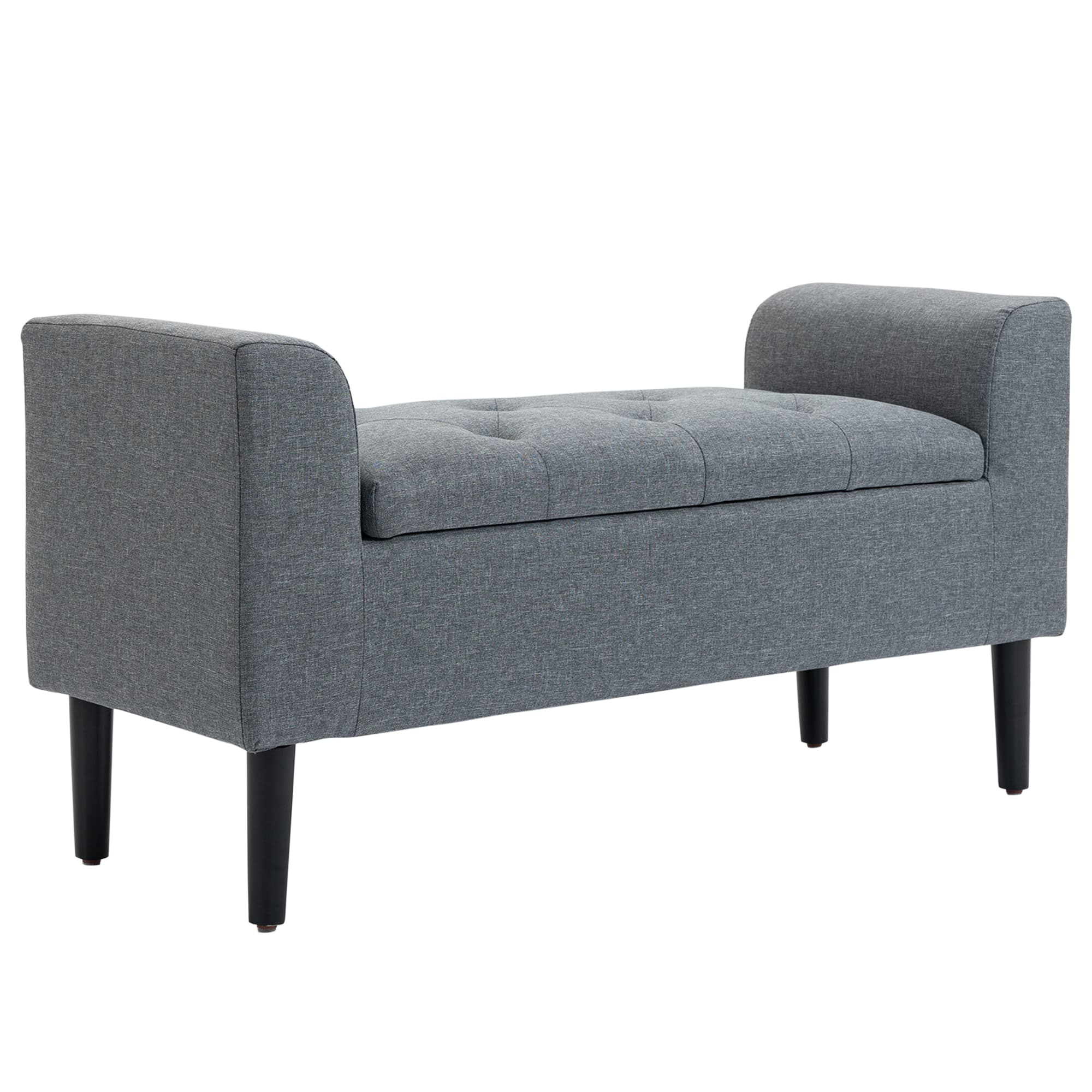 HOMCOM Banc de rangement, banc rembourré, résistant jusqu'à 130 kg, aspect lin, bois de caoutchouc, 116 x 44 x 58 cm, Gris clair