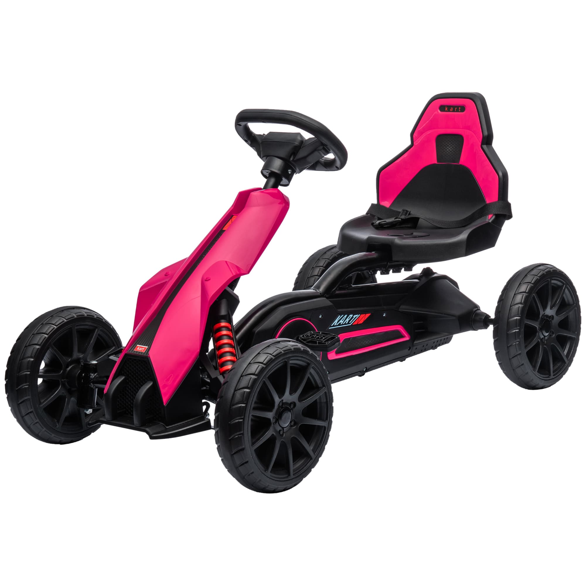 HOMCOM Go-Kart, véhicule pour enfants avec siège ajustable, véhicule à pédales, Tretauto avec frein à main, 3-8 ans, en plein air, Rose