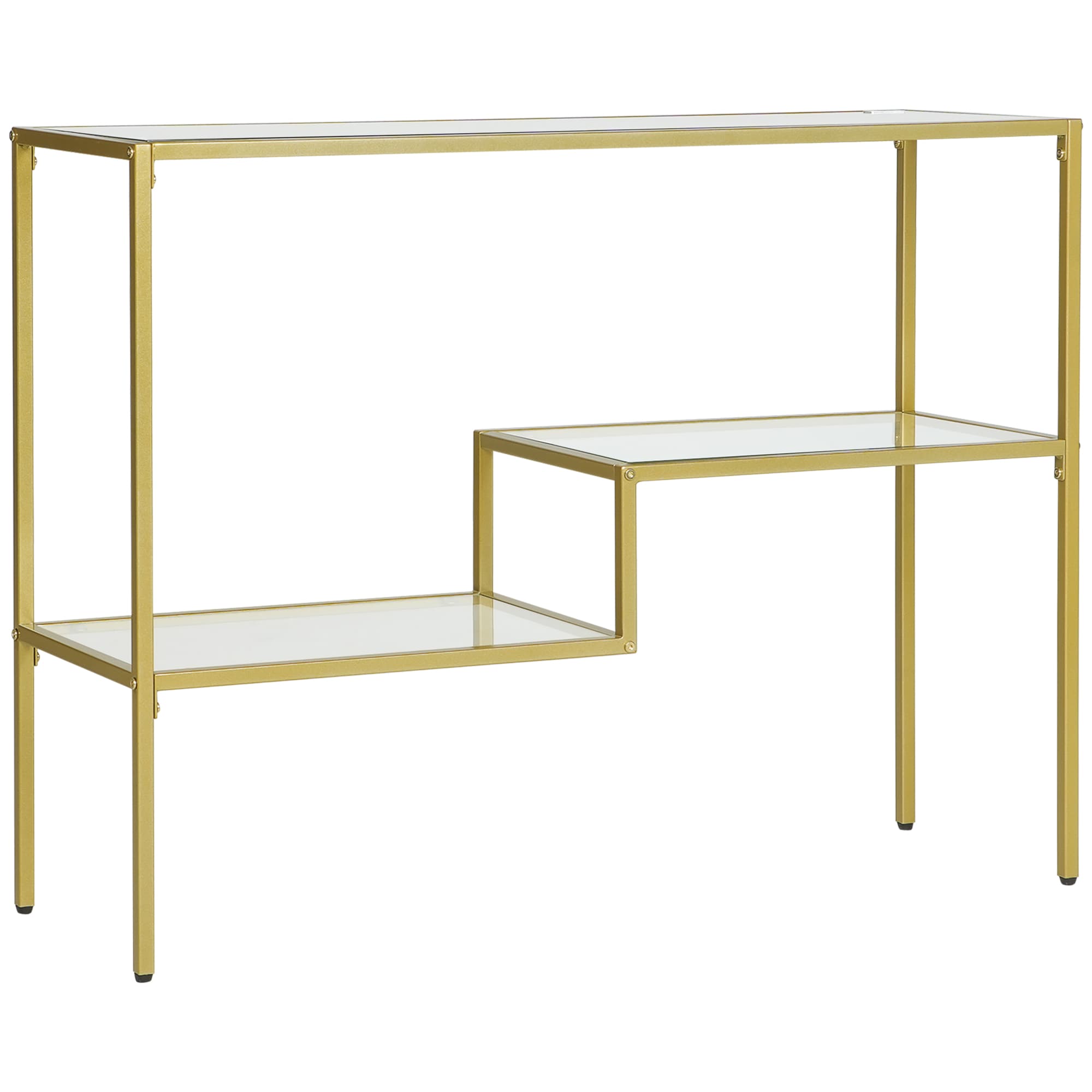 HOMCOM Console d'Entrée à 3 Étagères en Acier et Verre Trempé, 100x32x76 cm, Or