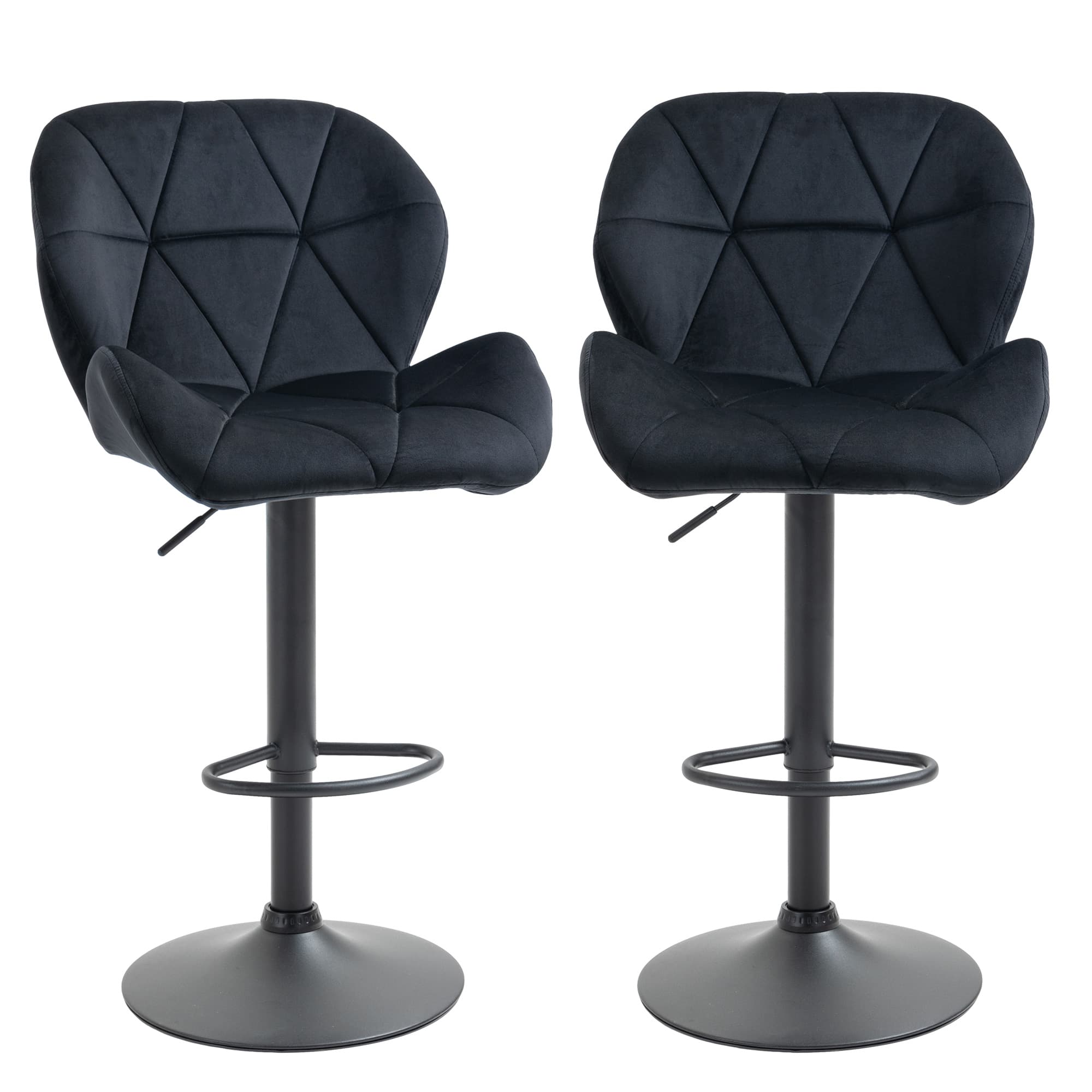 HOMCOM 2 Pièces Tabourets de Bar Rotatifs avec Dossier Réglables en Hauteur Chaise de Bistrot Siège en Velours sans Accoudoirs en Mousse Noir 51,5 x 57,5 x 93-114,5 cm
