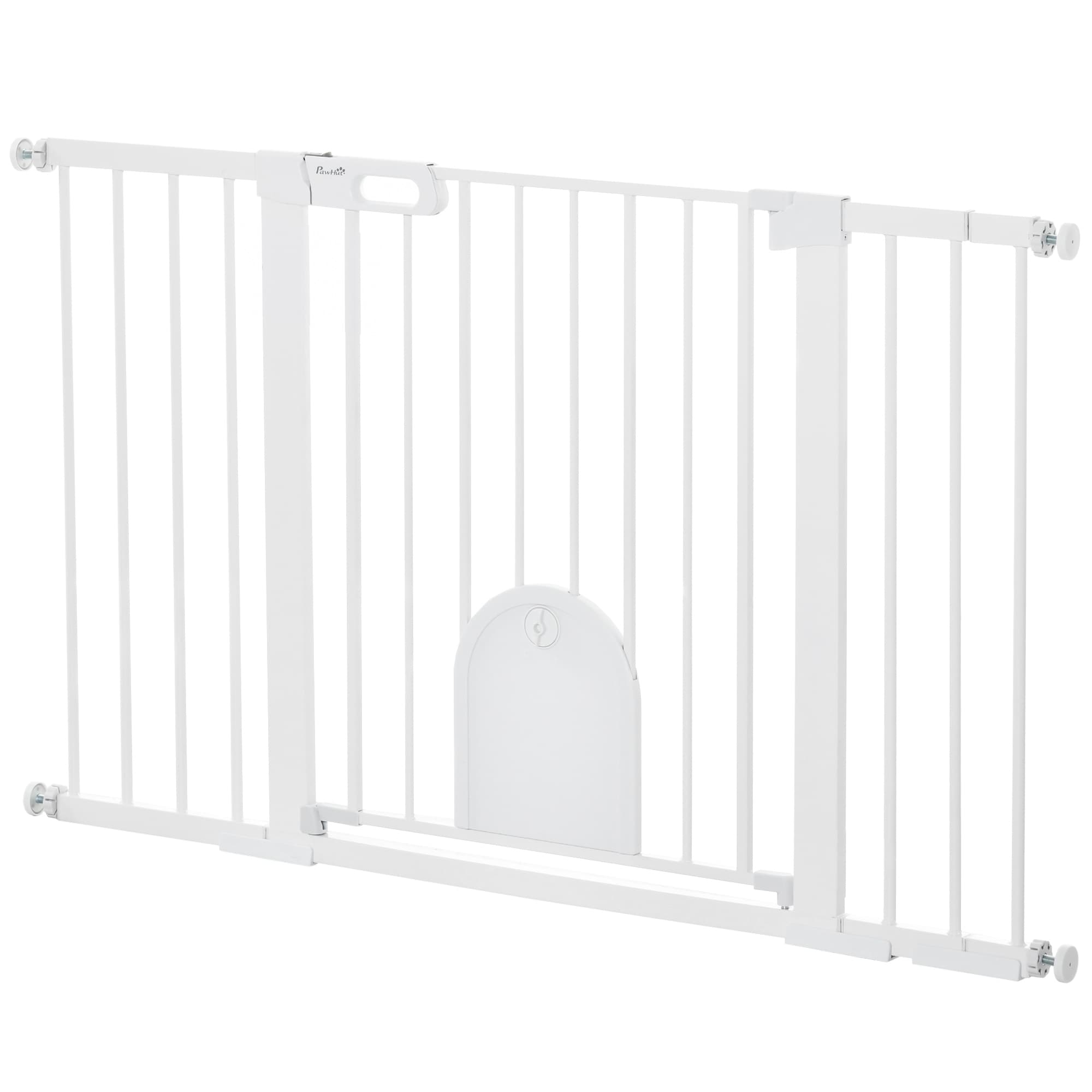 PawHut Barrière pour Chiens Extensible avec Porte Automatique, en Métal et ABS, 75-131x76 cm, Blanc