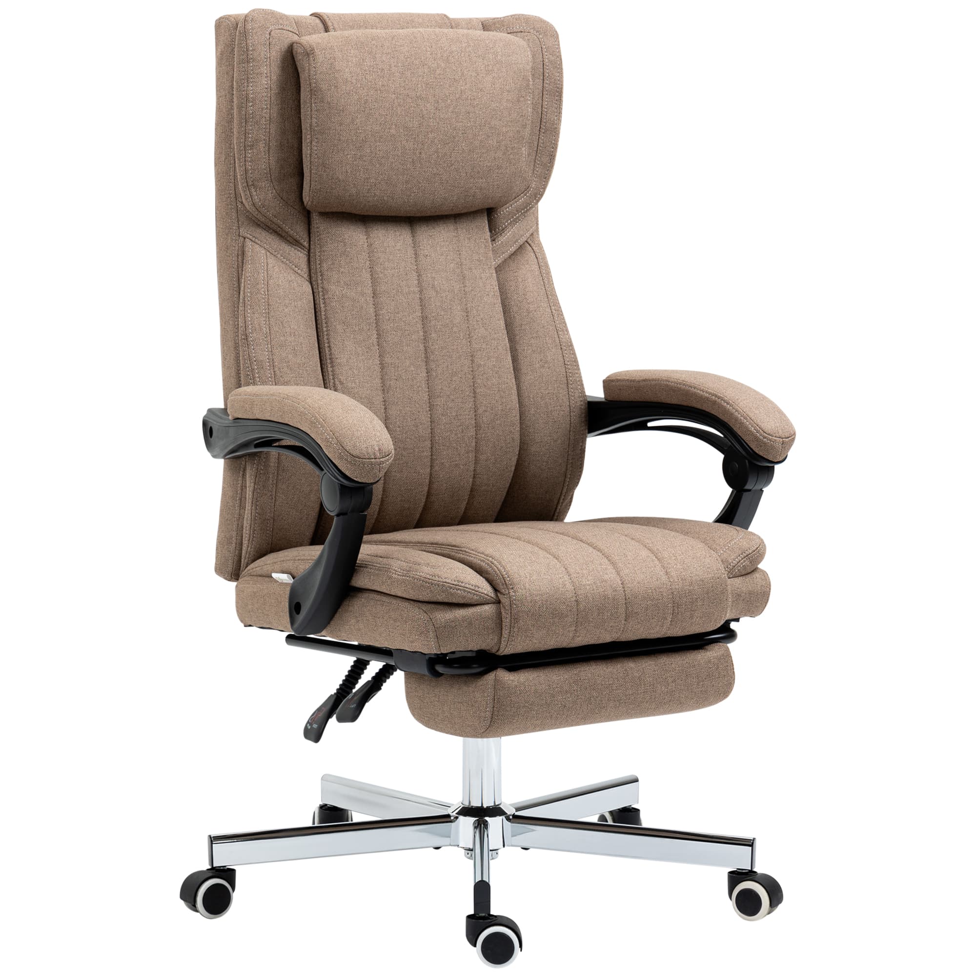 Vinsetto Chaise de Bureau Massante avec Repose-Pieds et Télécommande, en Tissu Effet Lin, 65x61x105-113 cm, Marron