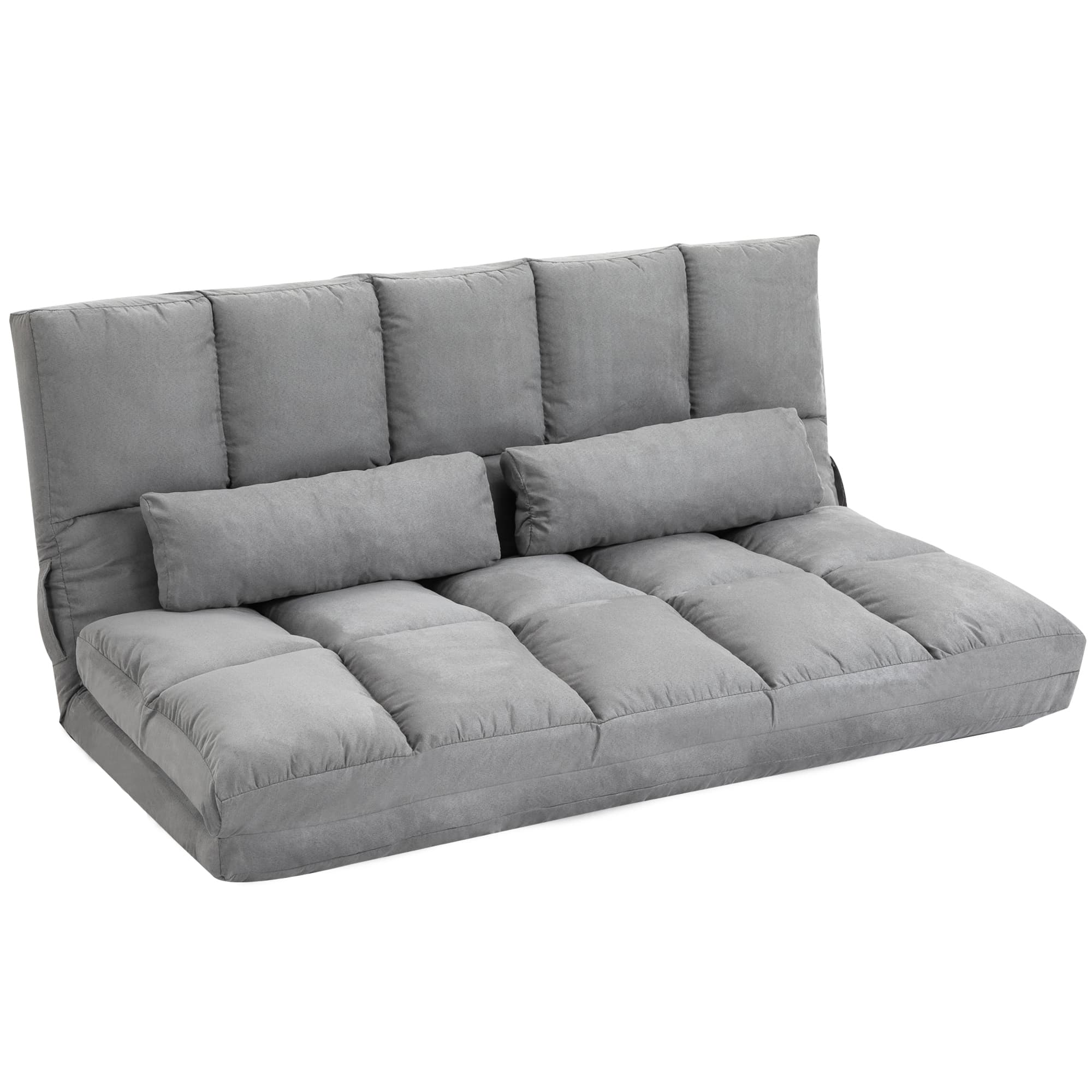 HOMCOM Canapé de Sol Pliable en Lit, Dossier Inclinable sur 7 Niveaux et Coussins, Canapé Moderne pour TV, Jeux, Lecture, Yoga, Bureau, 130x73x60 cm, Gris Clair